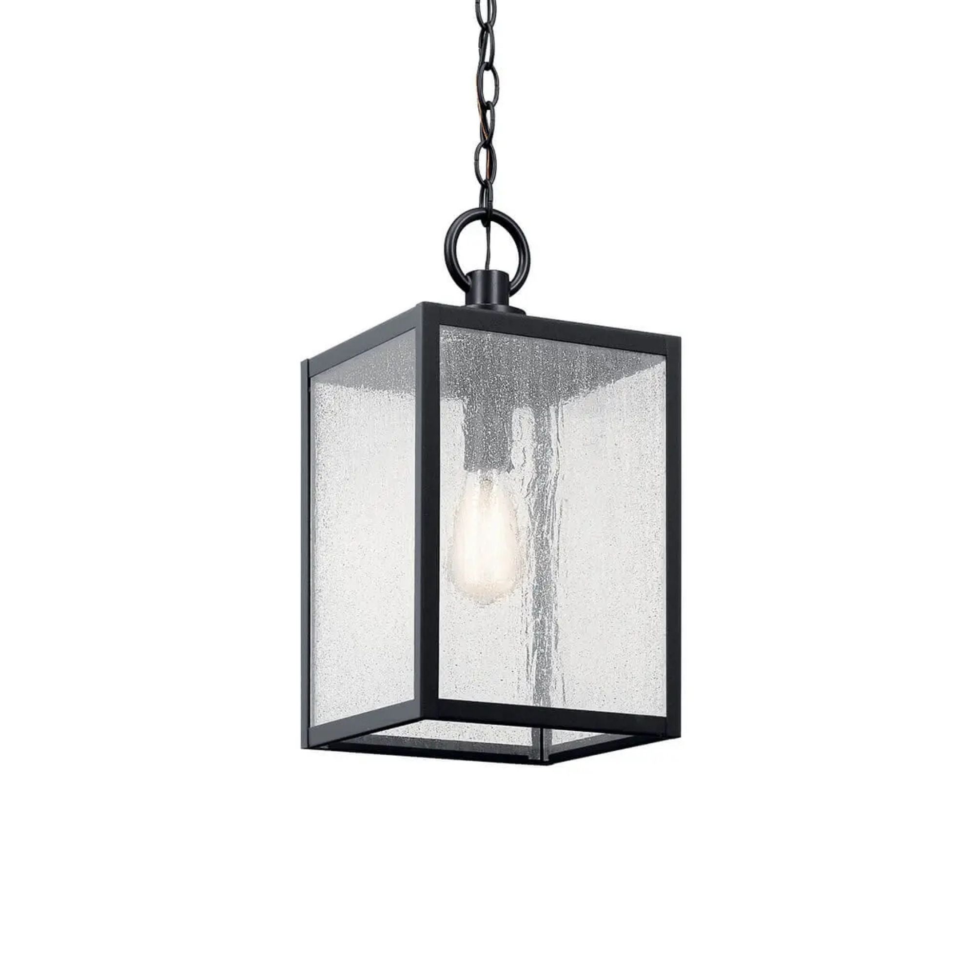 Kichler Lahden 17.25 in. Outdoor Hanging Light, Textured Black with Clear Seeded Glass