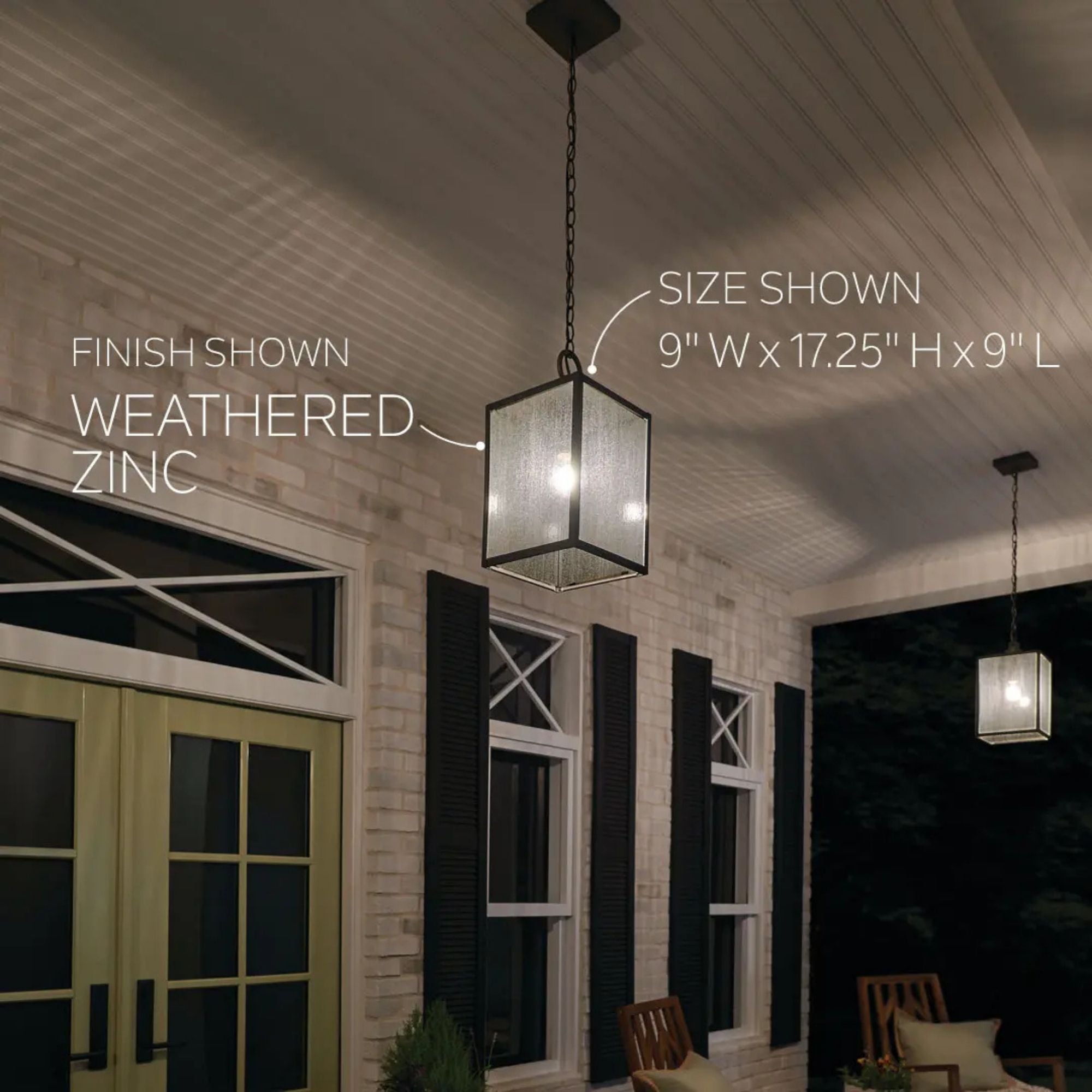 Kichler Lahden 17.25 in. Outdoor Hanging Light, Textured Black with Clear Seeded Glass