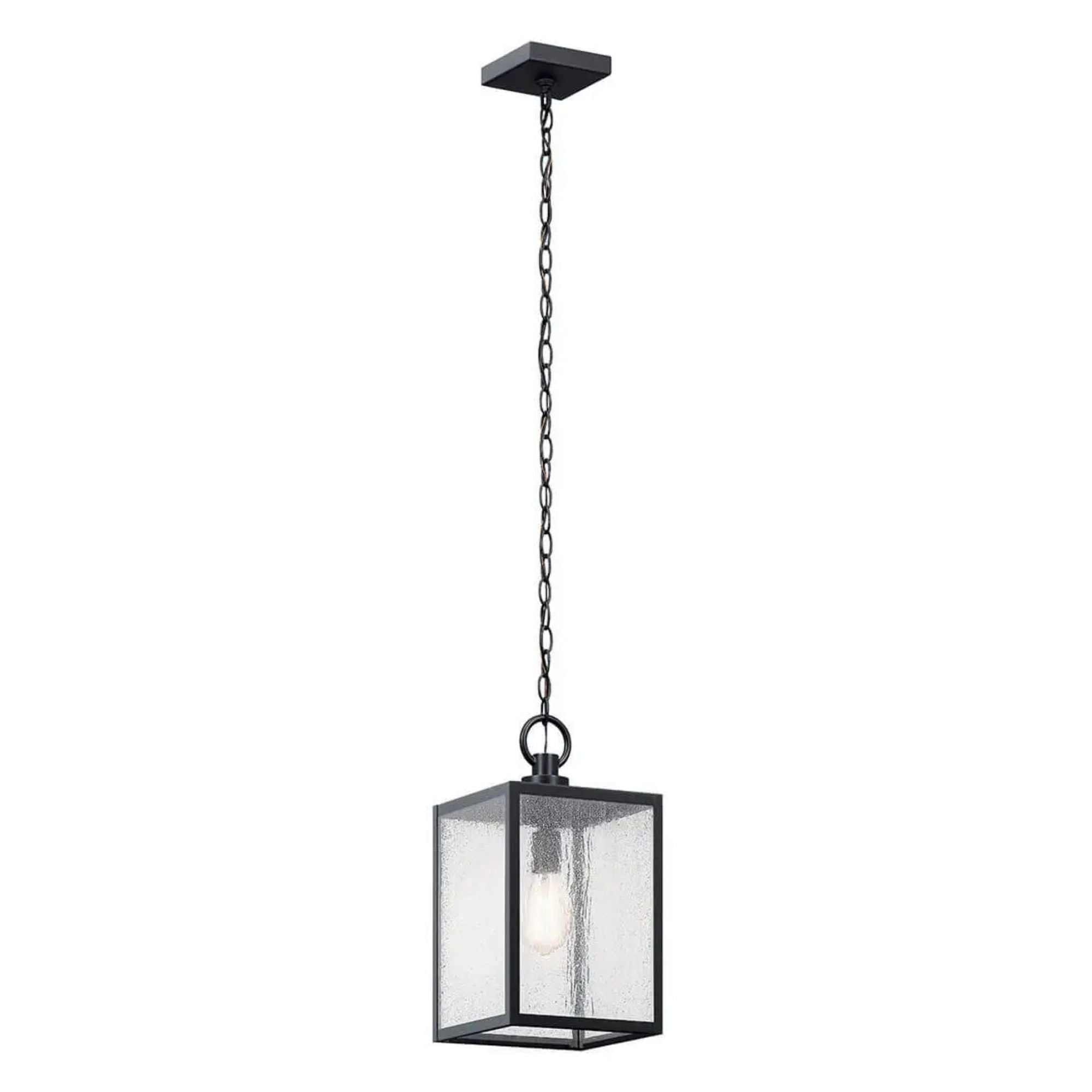 Kichler Lahden 17.25 in. Outdoor Hanging Light, Textured Black with Clear Seeded Glass