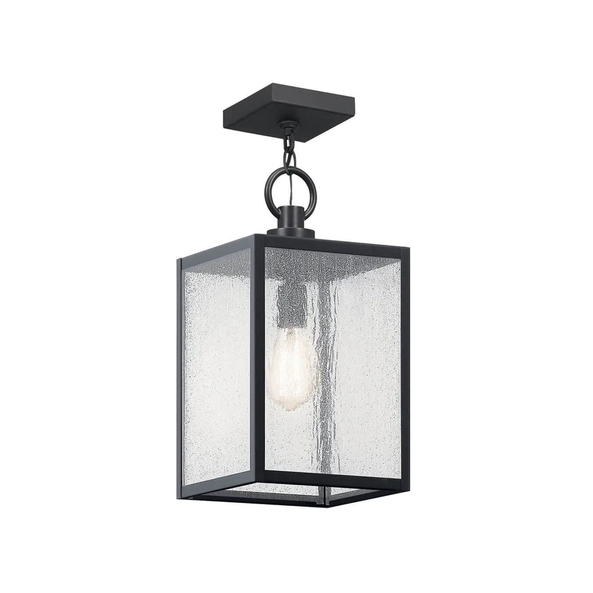 Kichler Lahden 17.25 in. Outdoor Hanging Light, Textured Black with Clear Seeded Glass