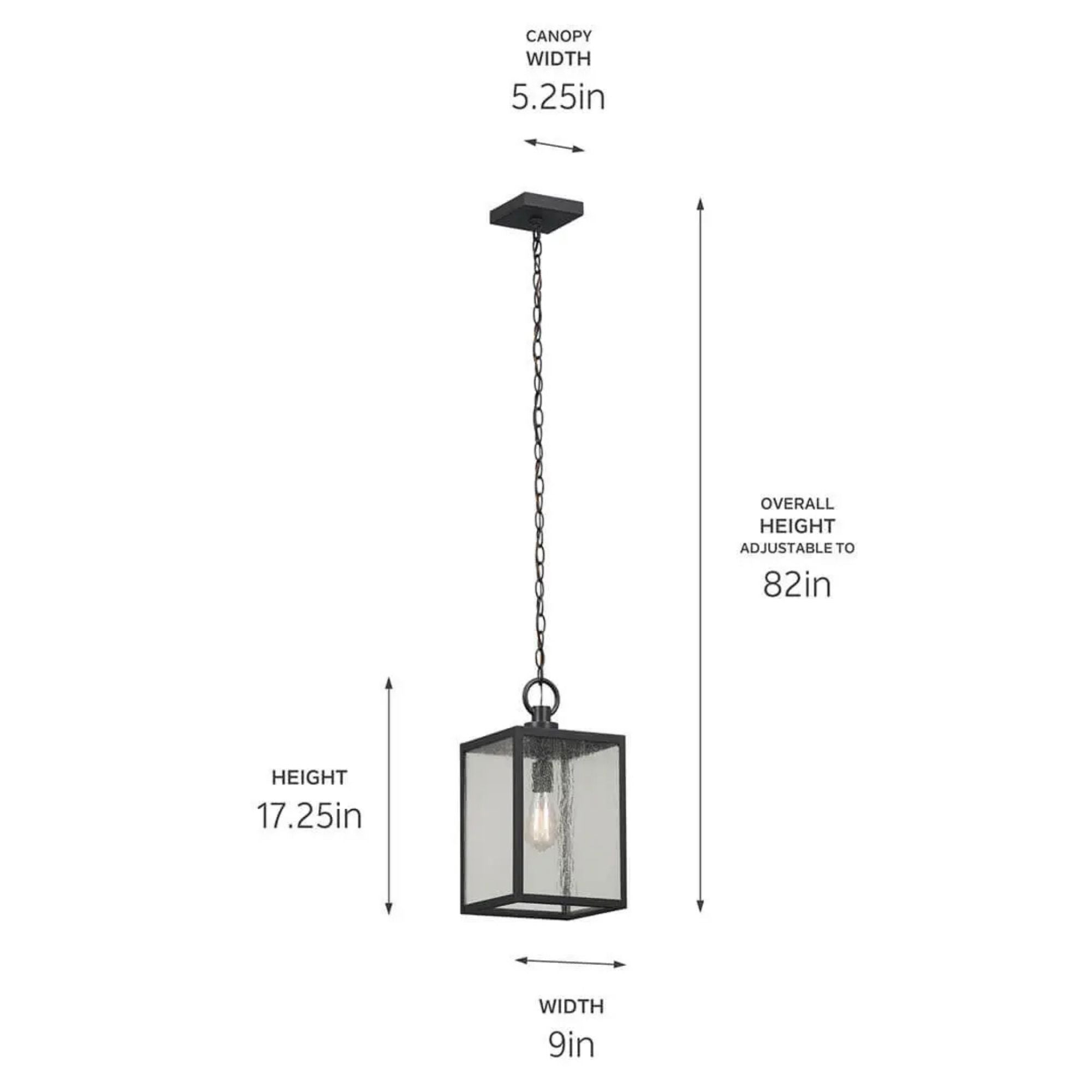 Kichler Lahden 17.25 in. Outdoor Hanging Light, Textured Black with Clear Seeded Glass