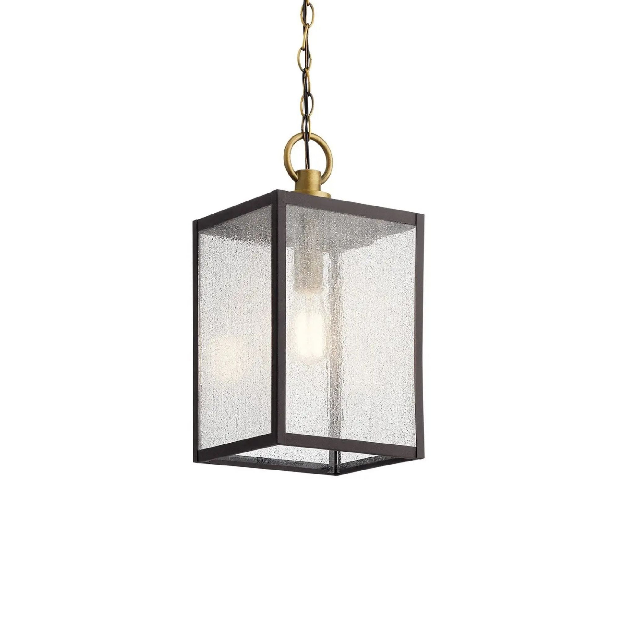 Kichler Lahden 17.25 in. Outdoor Hanging Light, Weathered Zinc with Clear Seeded Glass