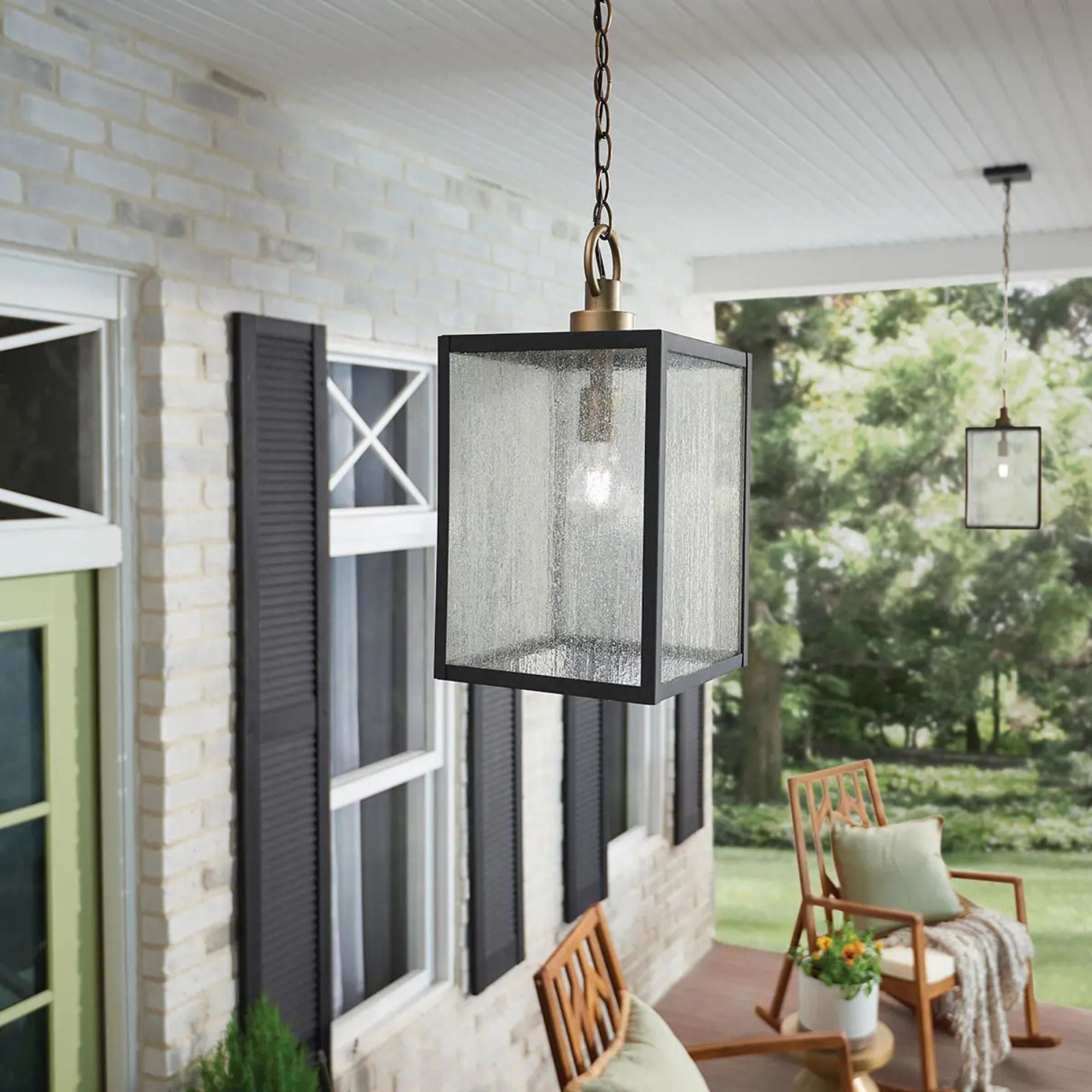 Kichler Lahden 17.25 in. Outdoor Hanging Light, Weathered Zinc with Clear Seeded Glass