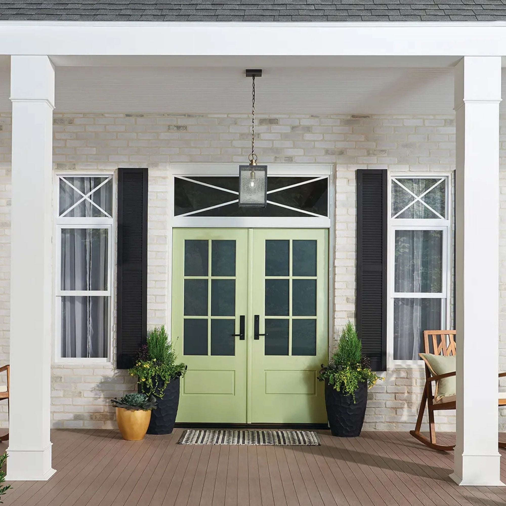 Kichler Lahden 17.25 in. Outdoor Hanging Light, Weathered Zinc with Clear Seeded Glass