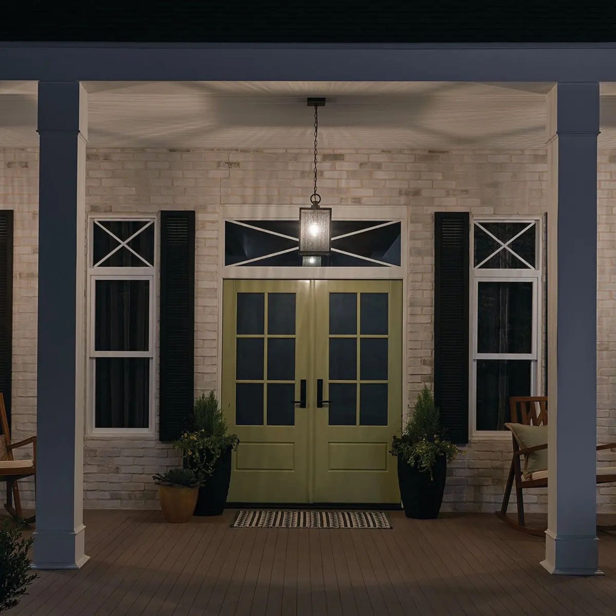Kichler Lahden 17.25 in. Outdoor Hanging Light, Weathered Zinc with Clear Seeded Glass