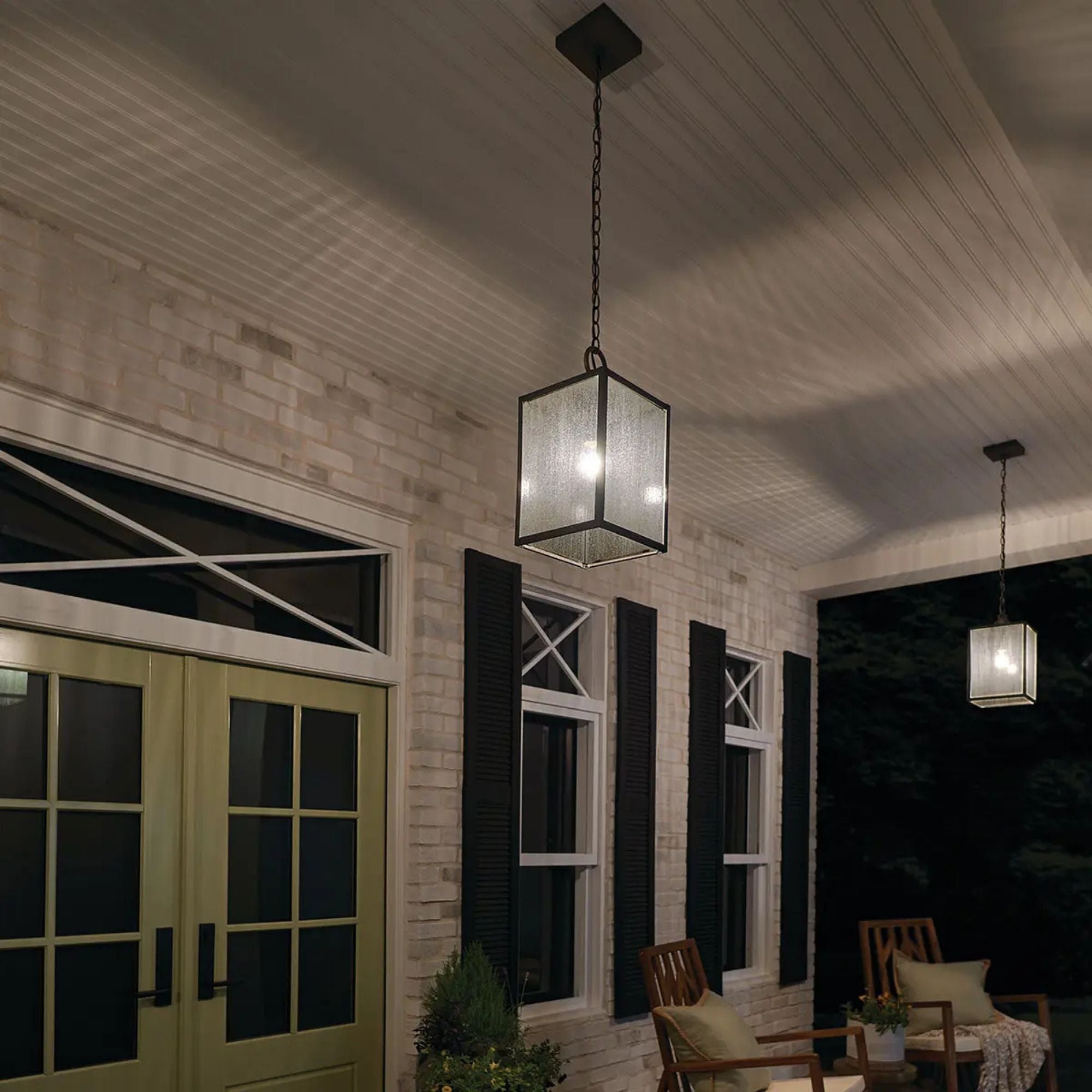 Kichler Lahden 17.25 in. Outdoor Hanging Light, Weathered Zinc with Clear Seeded Glass