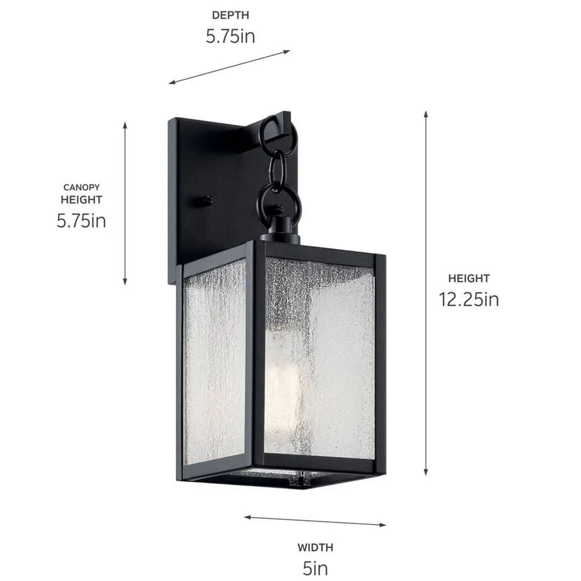 Kichler Lahden 12.25 in. Outdoor Sconce, Black with Clear Seeded Glass
