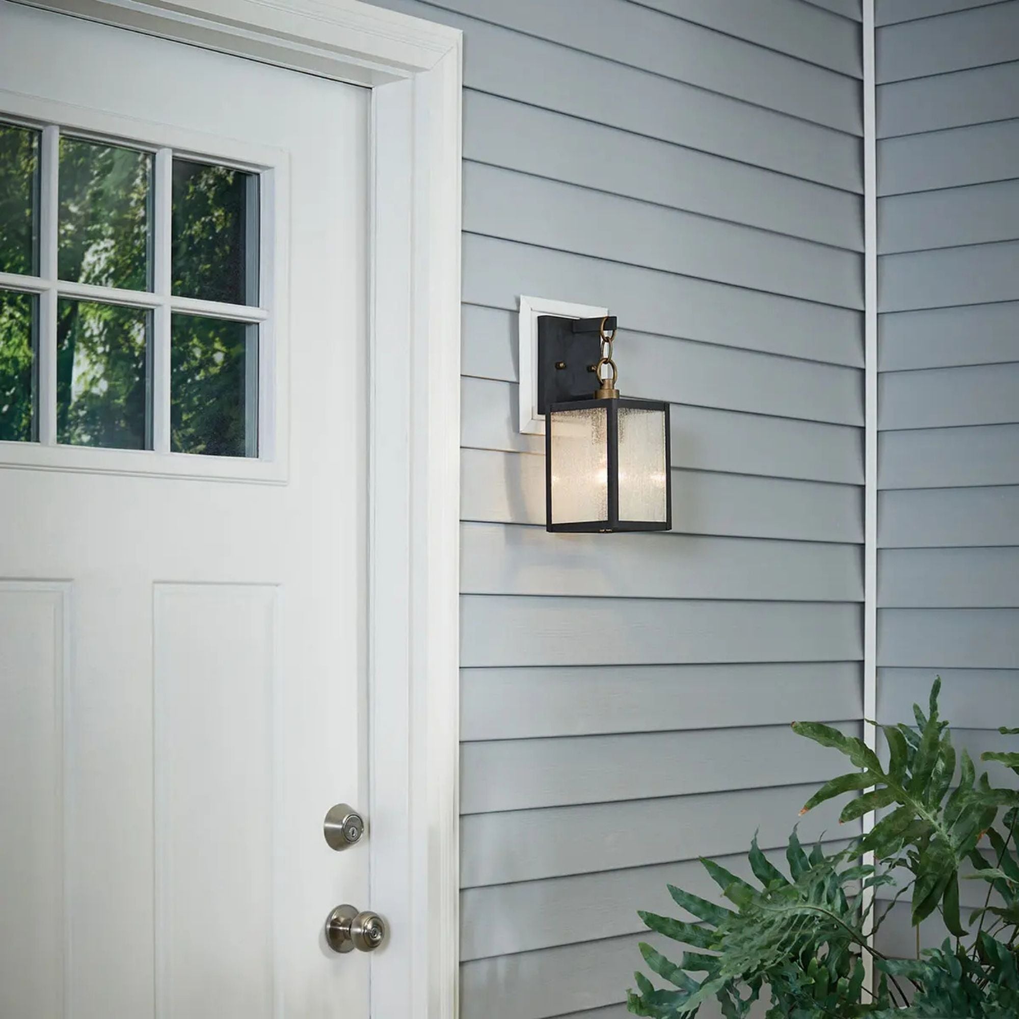 Kichler Lahden 12 in. Outdoor Sconce, Weathered Zinc with Clear Seeded Glass
