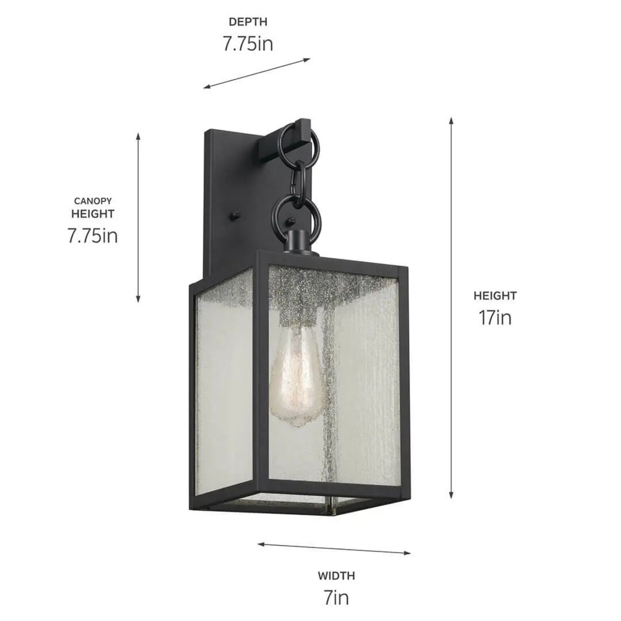 Kichler Lahden 17 in. Outdoor Sconce, Textured Black with Clear Seeded Glass