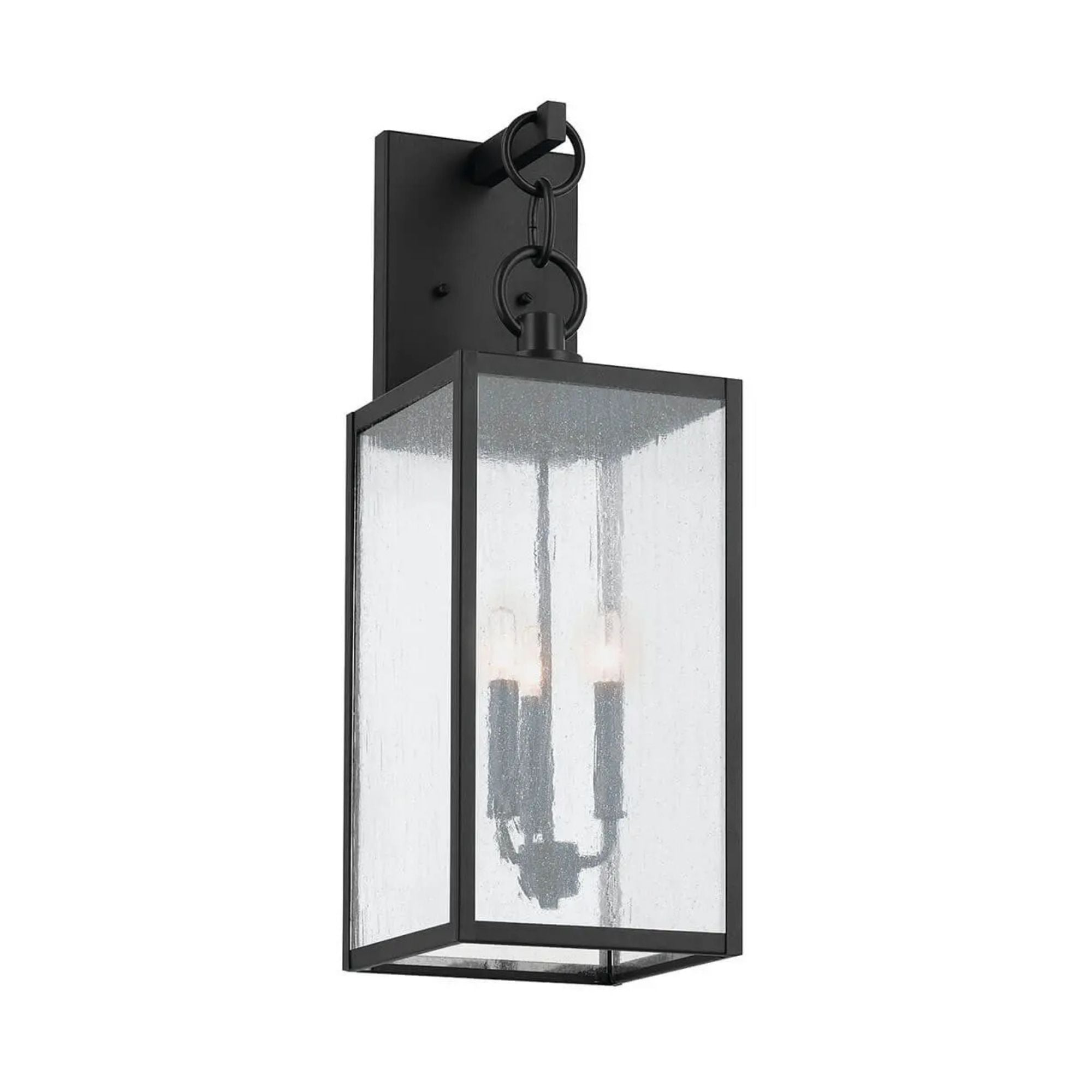 Kichler Lahden 26 in. 3-Light Outdoor Wall Sconce, Textured Black with Seeded Glass