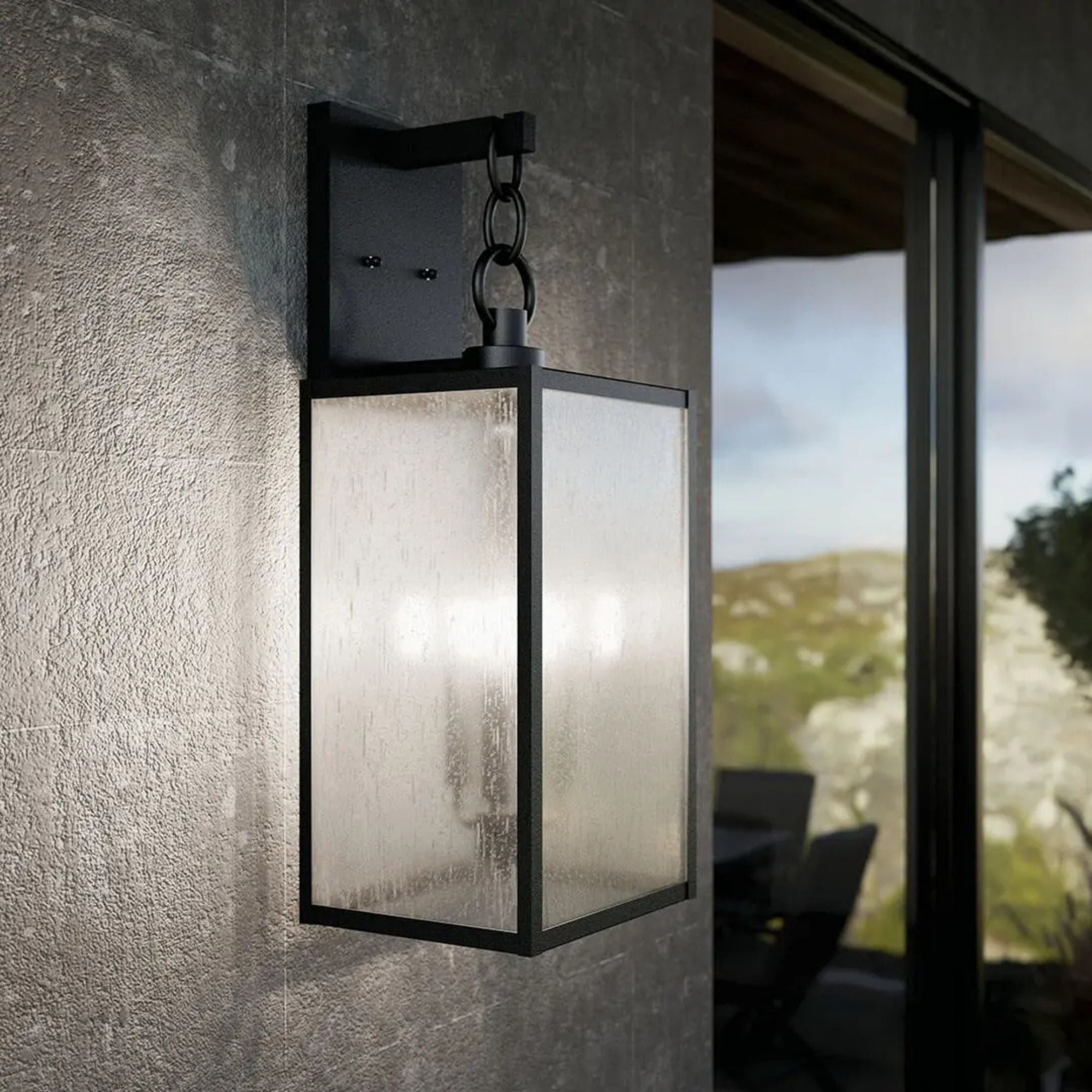 Kichler Lahden 26 in. 3-Light Outdoor Wall Sconce, Textured Black with Seeded Glass
