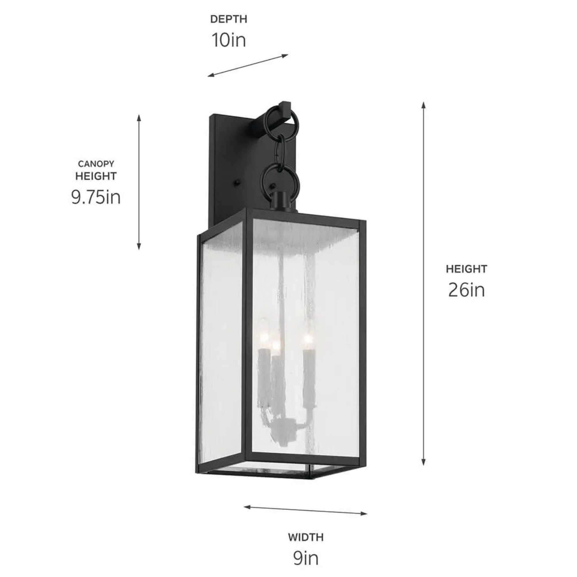 Kichler Lahden 26 in. 3-Light Outdoor Wall Sconce, Textured Black with Seeded Glass