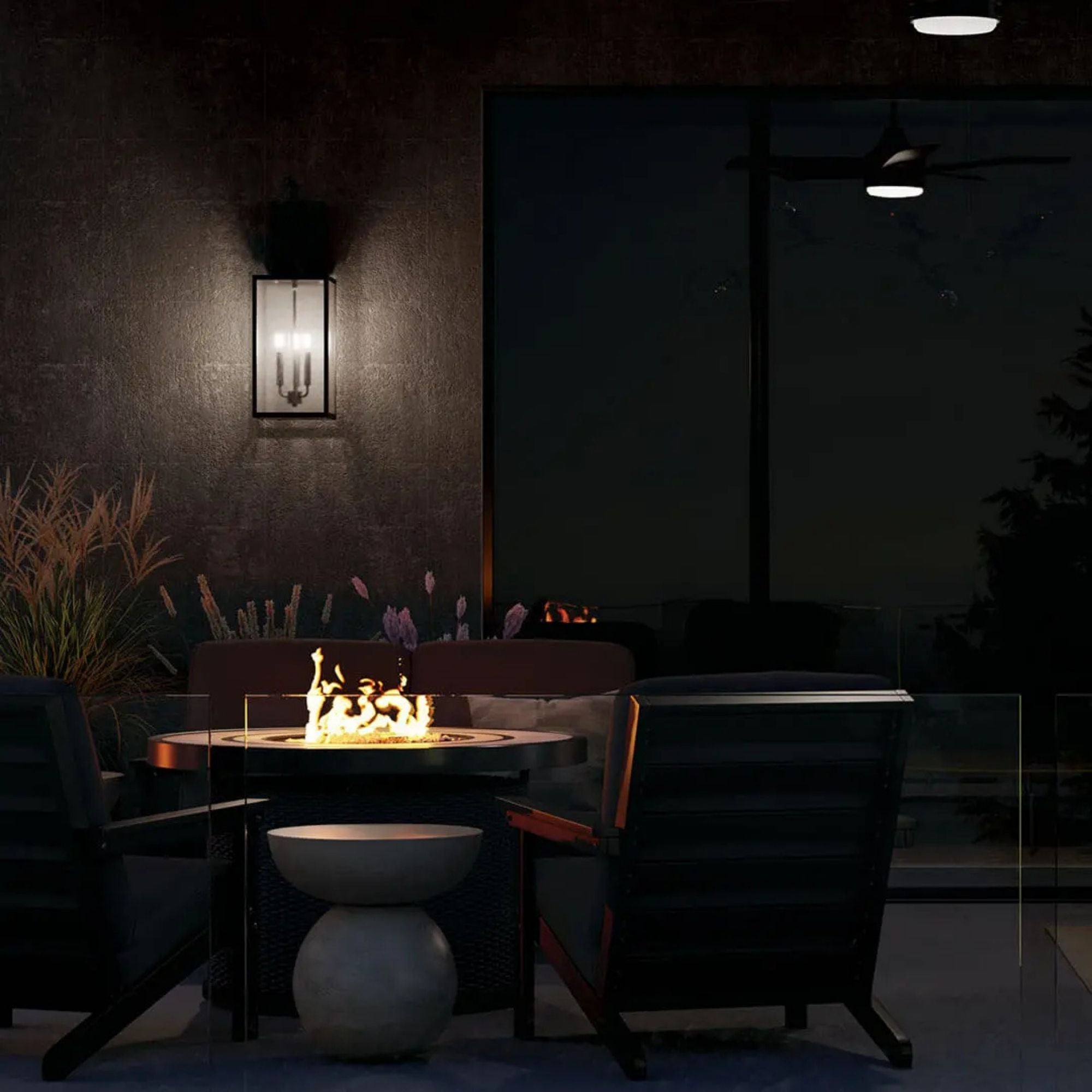 Kichler Lahden 26 in. 3-Light Outdoor Wall Sconce, Textured Black with Seeded Glass