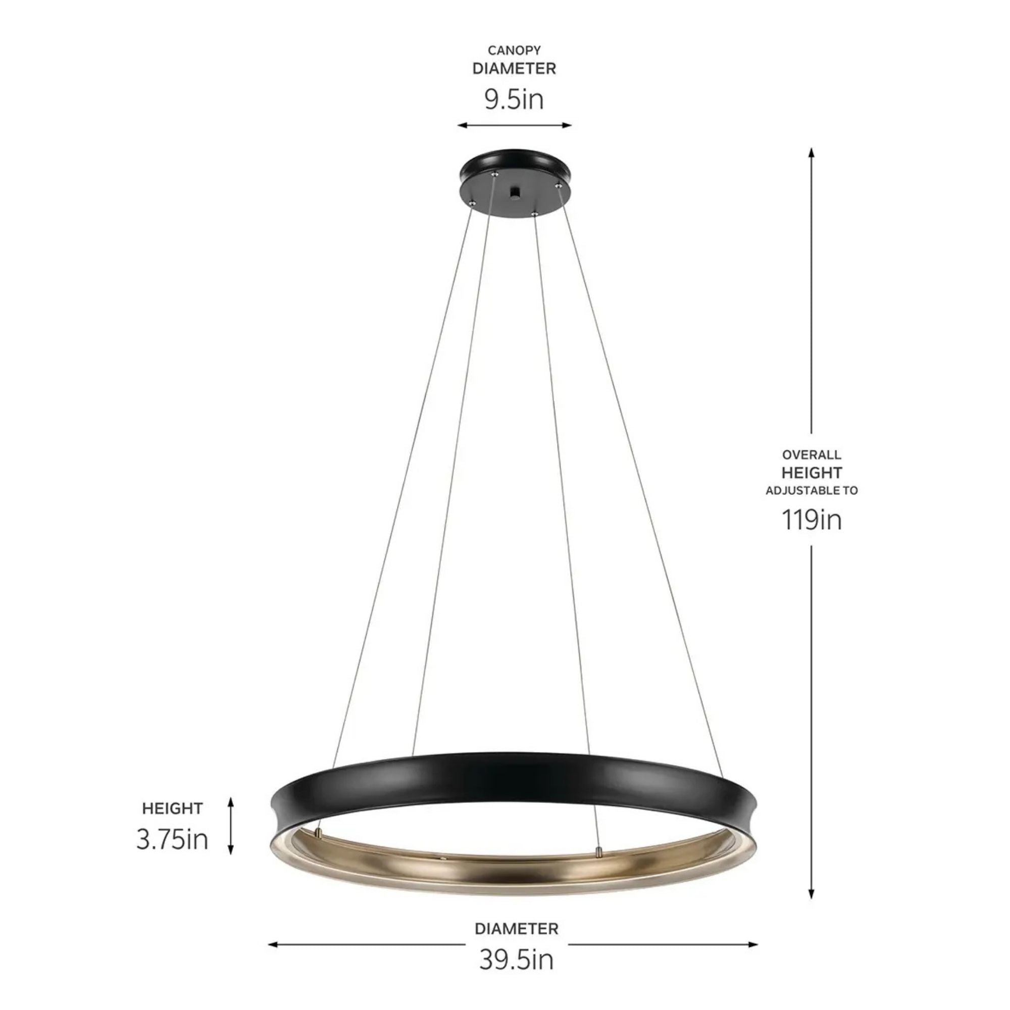 Kichler Larousse 39.5 in. 1-Light Chandelier, Black & Champagne Bronze with White Diffuser