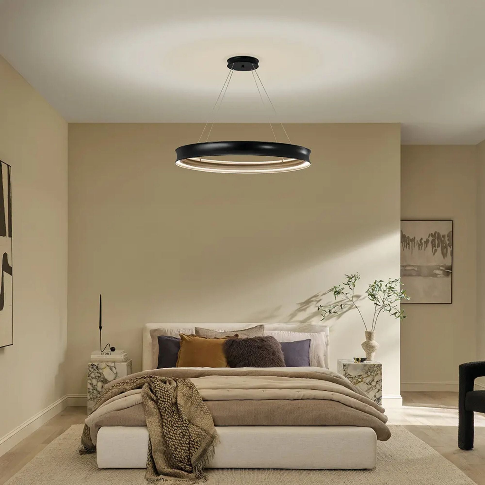 Kichler Larousse 39.5 in. 1-Light Chandelier, Black & Champagne Bronze with White Diffuser