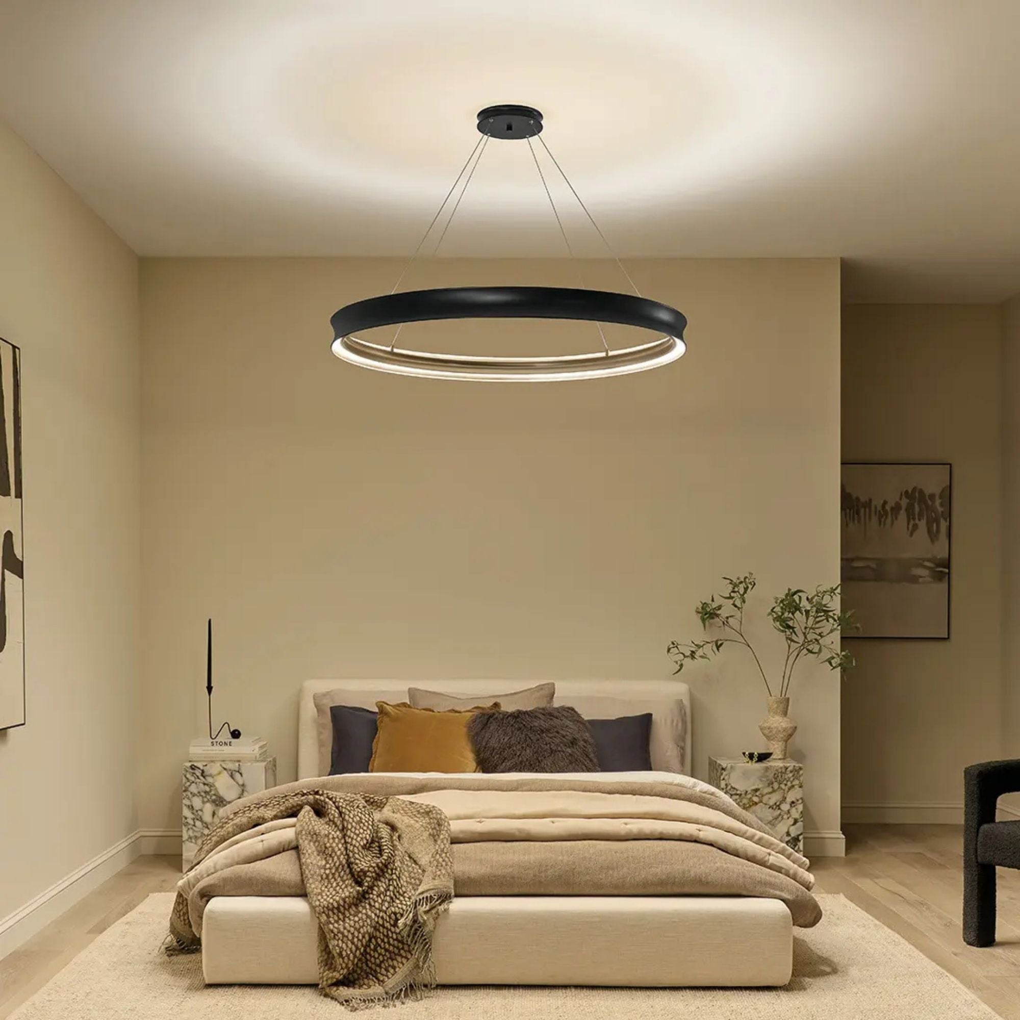 Kichler Larousse 49.5 in. Integrated LED Chandelier, Black & Champagne Bronze with White Diffuser