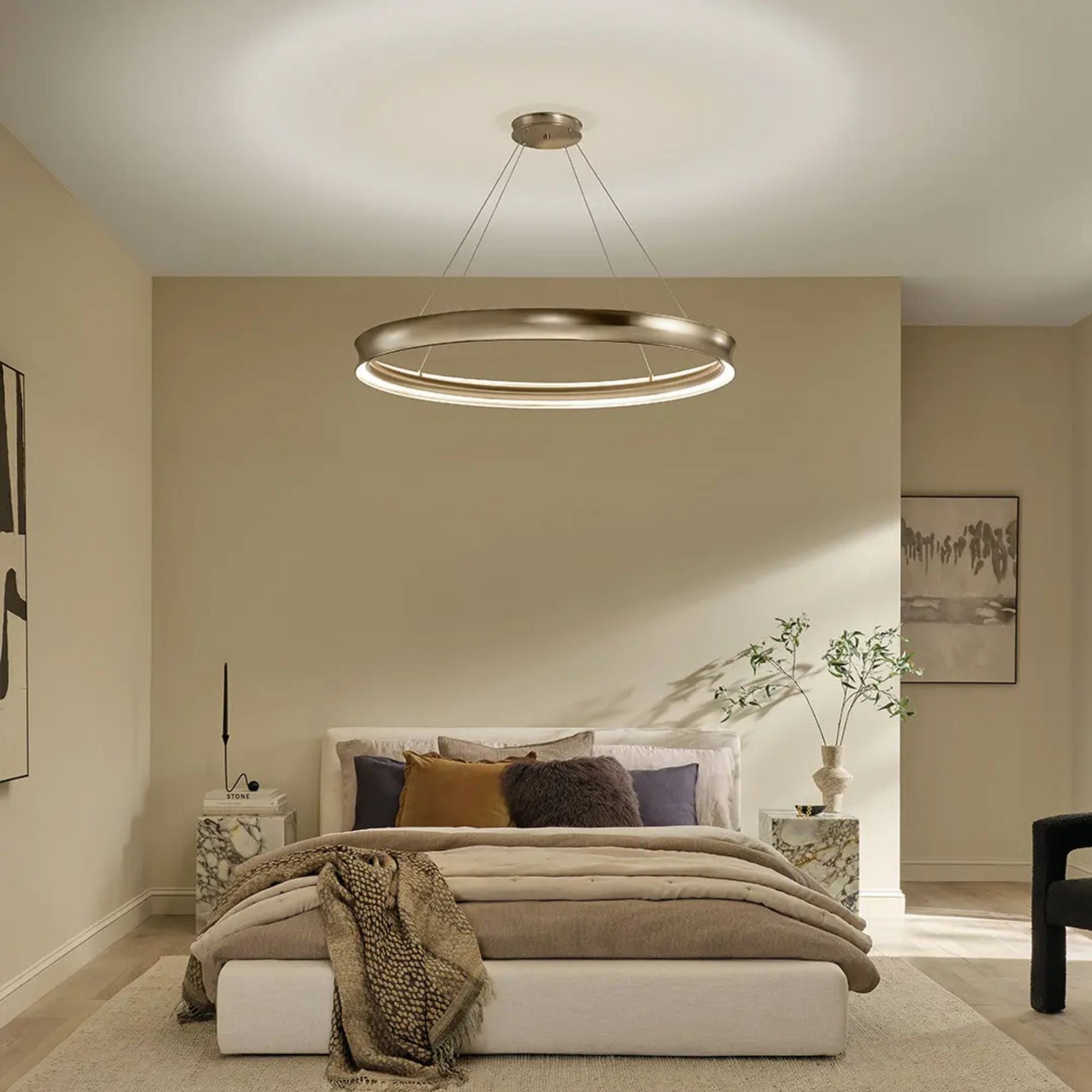 Kichler Larousse 49.5' 1-Light Chandelier, Champagne Bronze with White Diffuser