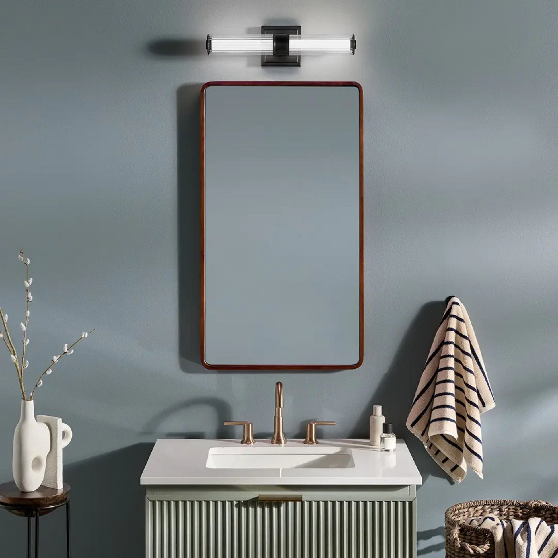 Kichler Lighting - Laurene 19" LED Linear Bath Vanity, Black Finish, Fluted Glass | Bees Lighting