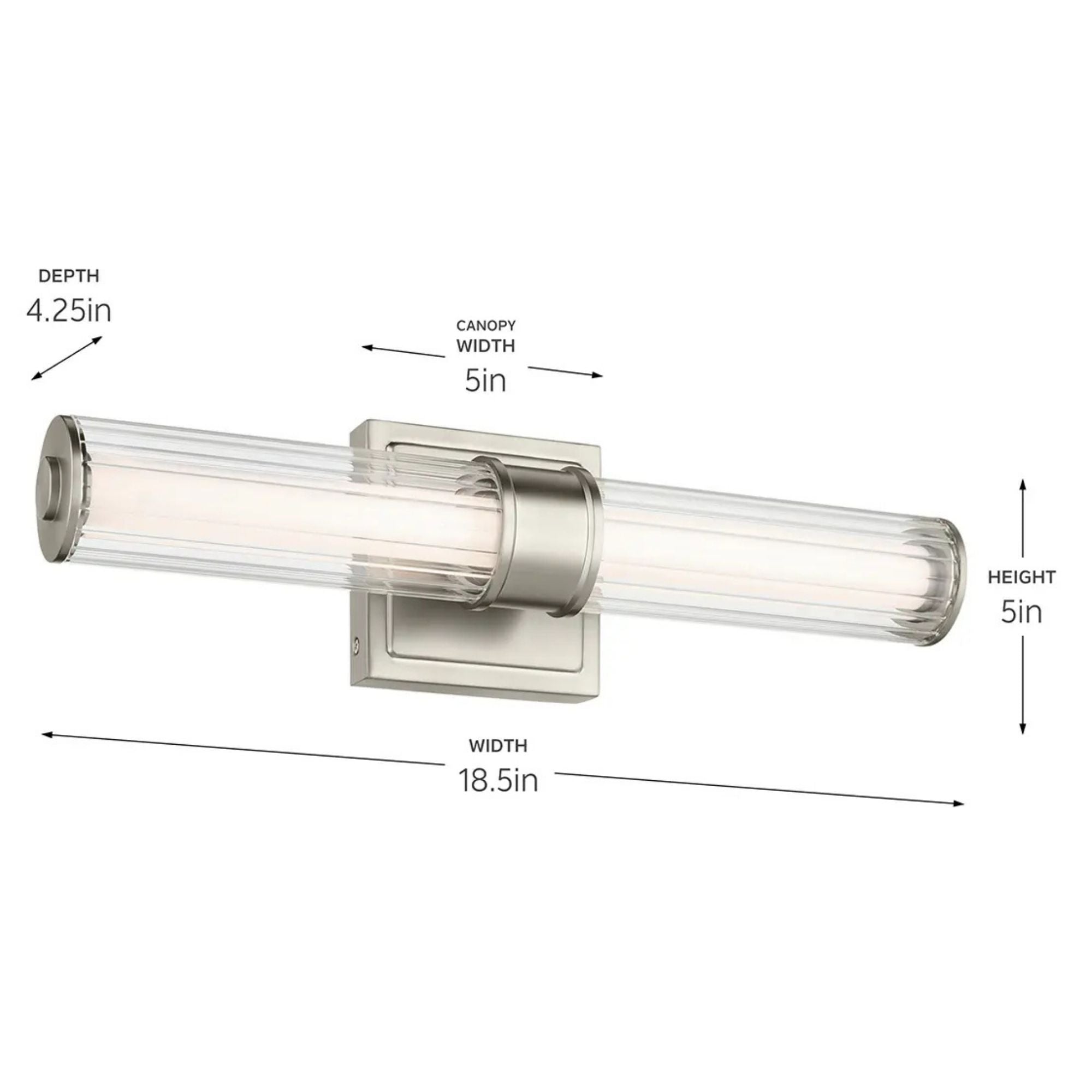 Laurene 19" LED Linear Bath Vanity, Brushed Nickel Finish, Fluted Glass