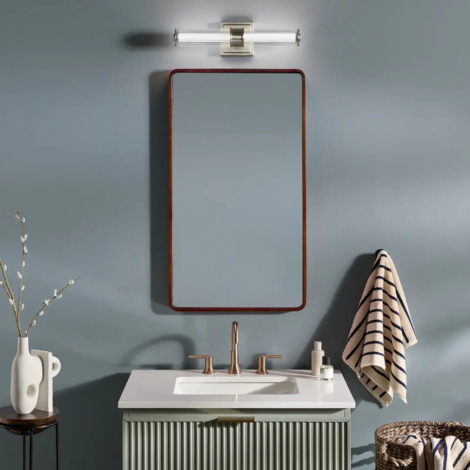 Laurene 19" LED Linear Bath Vanity, Brushed Nickel Finish, Fluted Glass