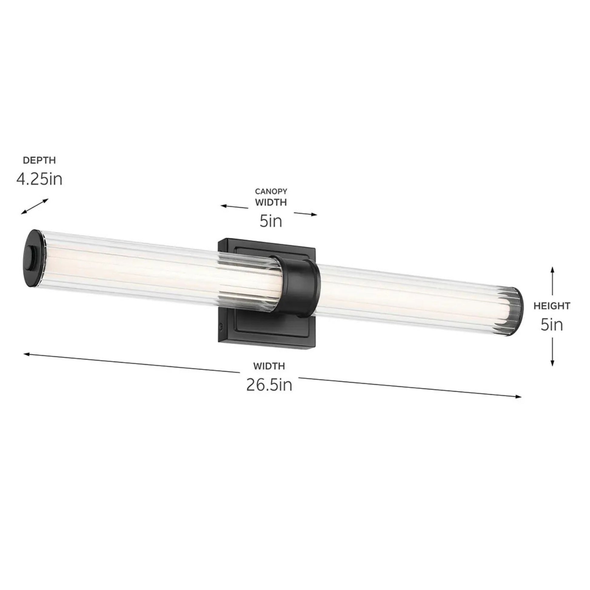 Kichler Lighting - Laurene 27" LED Linear Bath Vanity, Black Finish, Fluted Glass | Bees Lighting