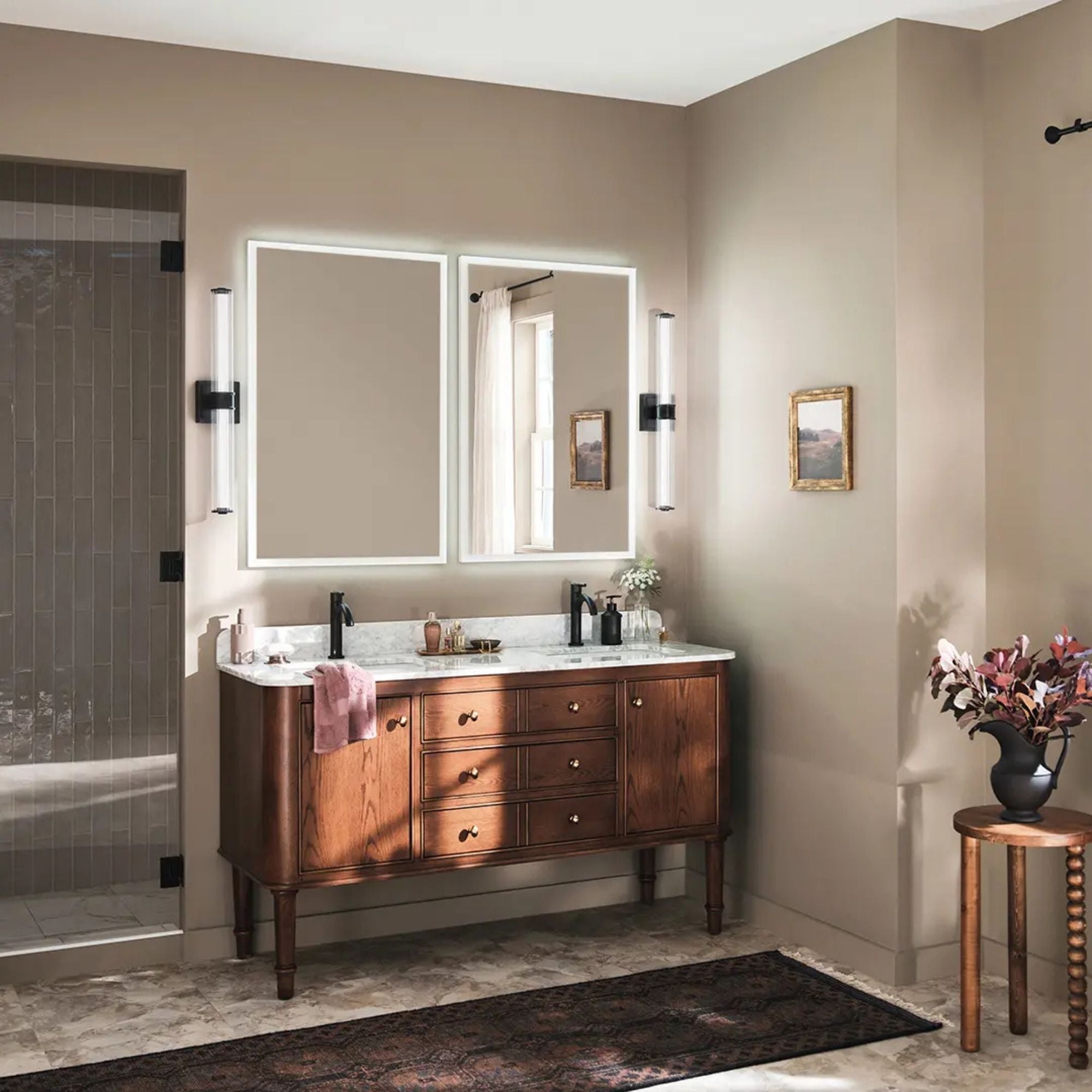 Kichler Lighting - Laurene 27" LED Linear Bath Vanity, Black Finish, Fluted Glass | Bees Lighting