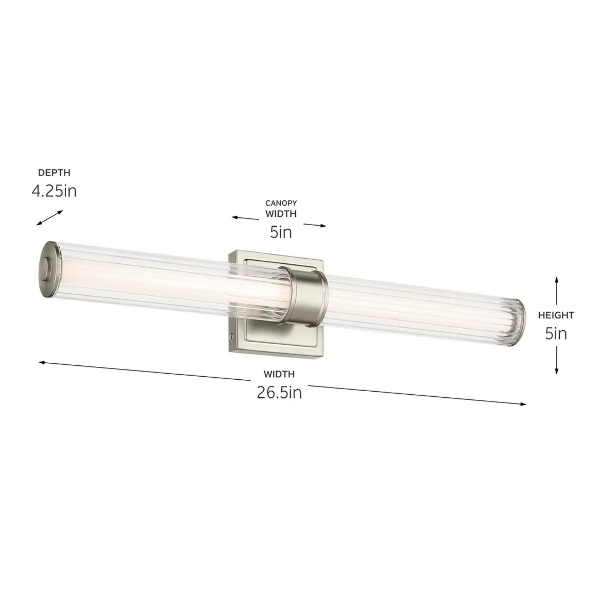 Kichler Lighting - Laurene 27" LED Linear Bath Vanity, Brushed Nickel Finish, Fluted Glass | Bees Lighting