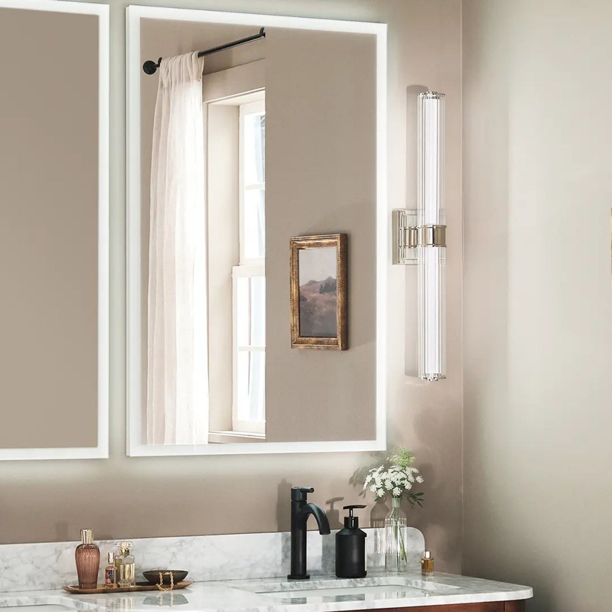 Laurene 27" LED Linear Bath Vanity, Polished Nickel Finish, Fluted Glass