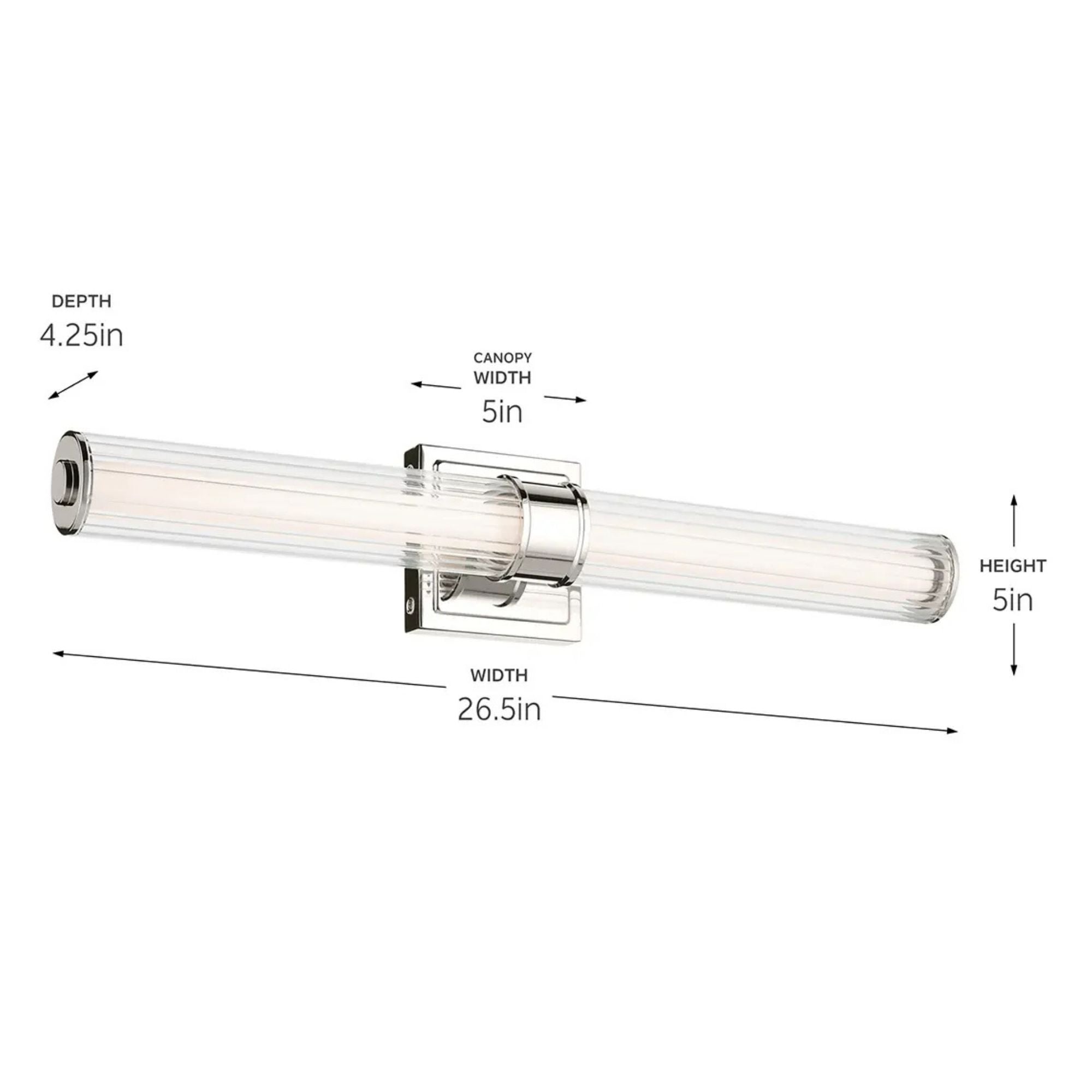 Kichler Lighting - Laurene 27" LED Linear Bath Vanity, Polished Nickel Finish, Fluted Glass | Bees Lighting