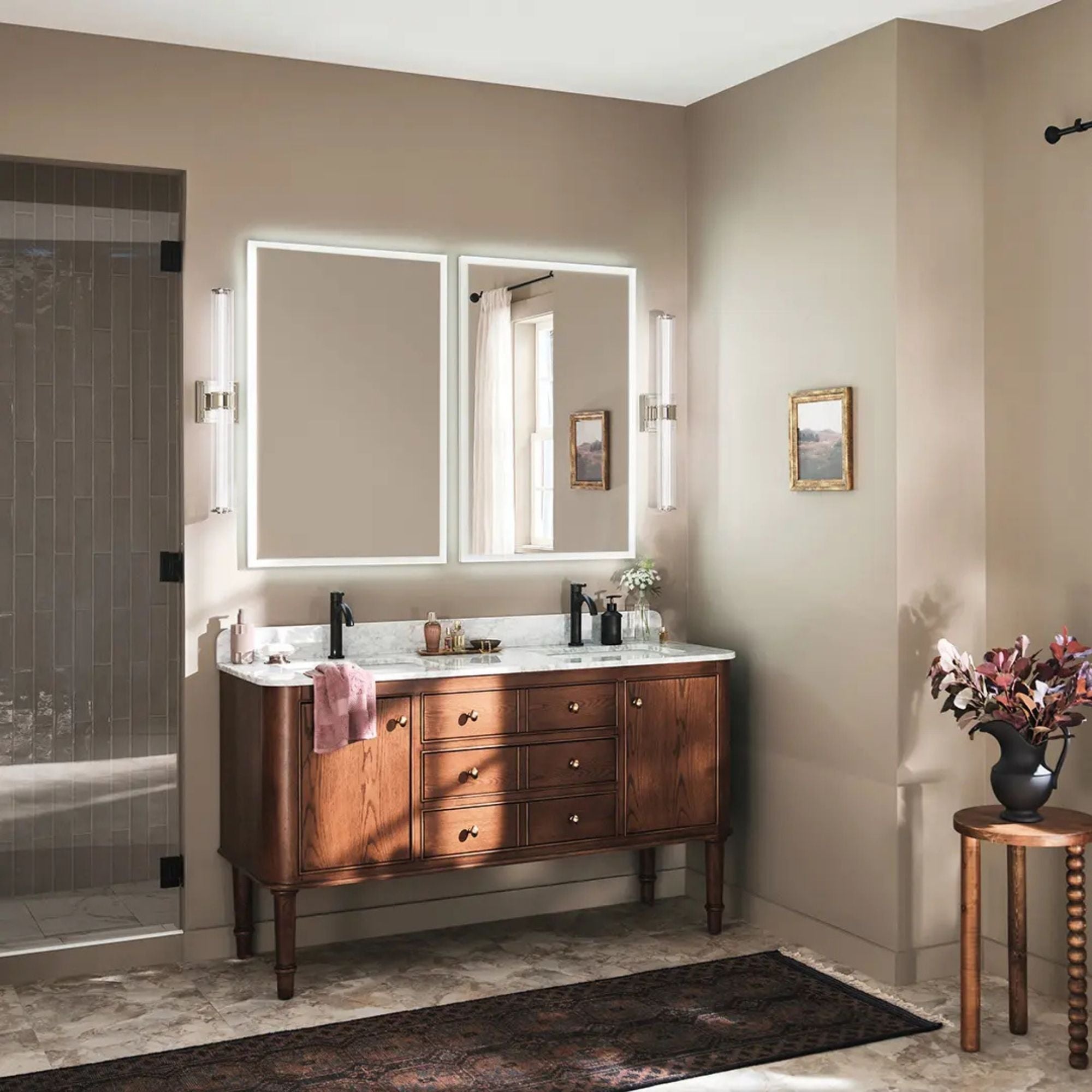 Kichler Lighting - Laurene 27" LED Linear Bath Vanity, Polished Nickel Finish, Fluted Glass | Bees Lighting