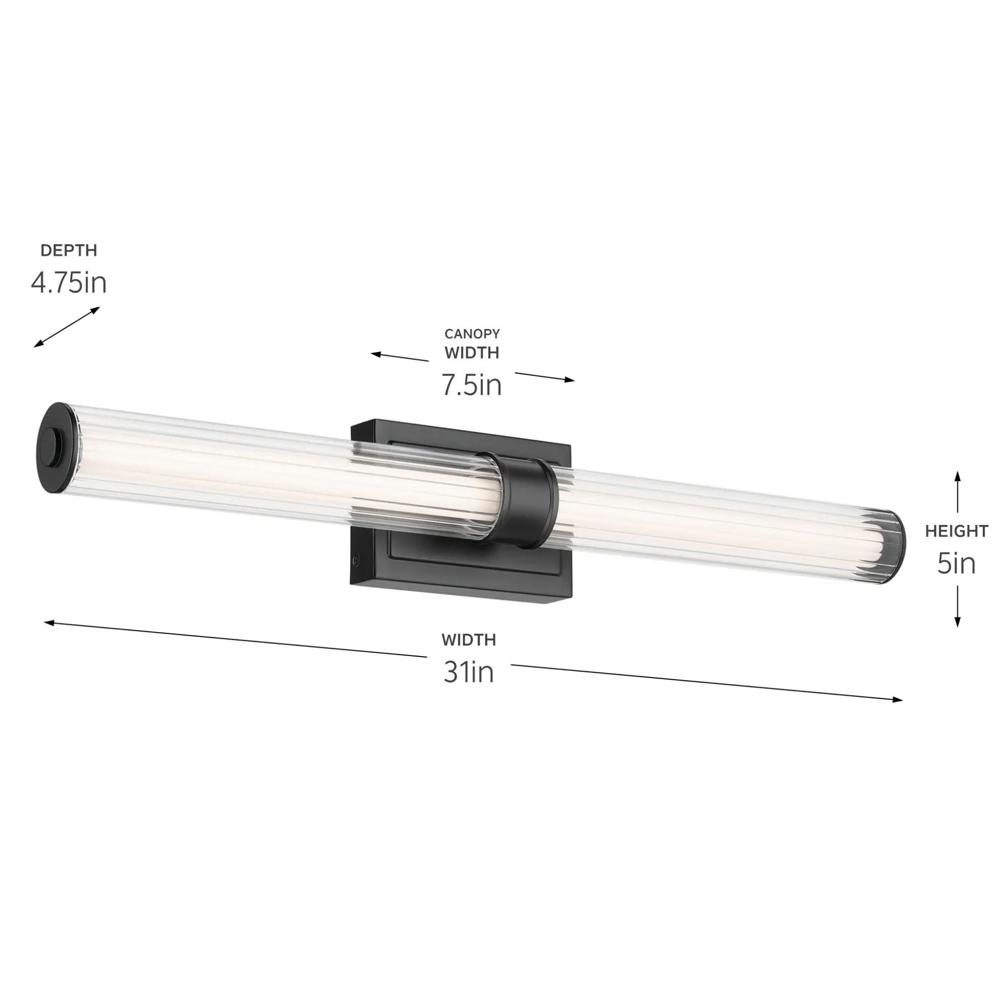 Kichler Lighting - Laurene 31" LED Linear Bath Vanity, Black Finish, Fluted Glass | Bees Lighting