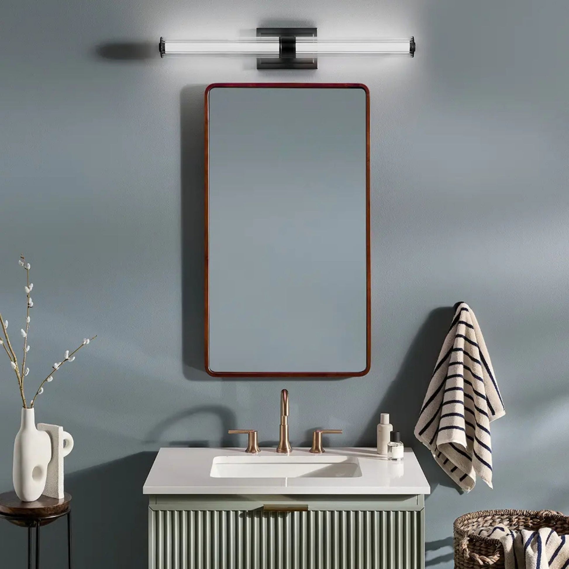 Kichler Lighting - Laurene 31" LED Linear Bath Vanity, Black Finish, Fluted Glass | Bees Lighting