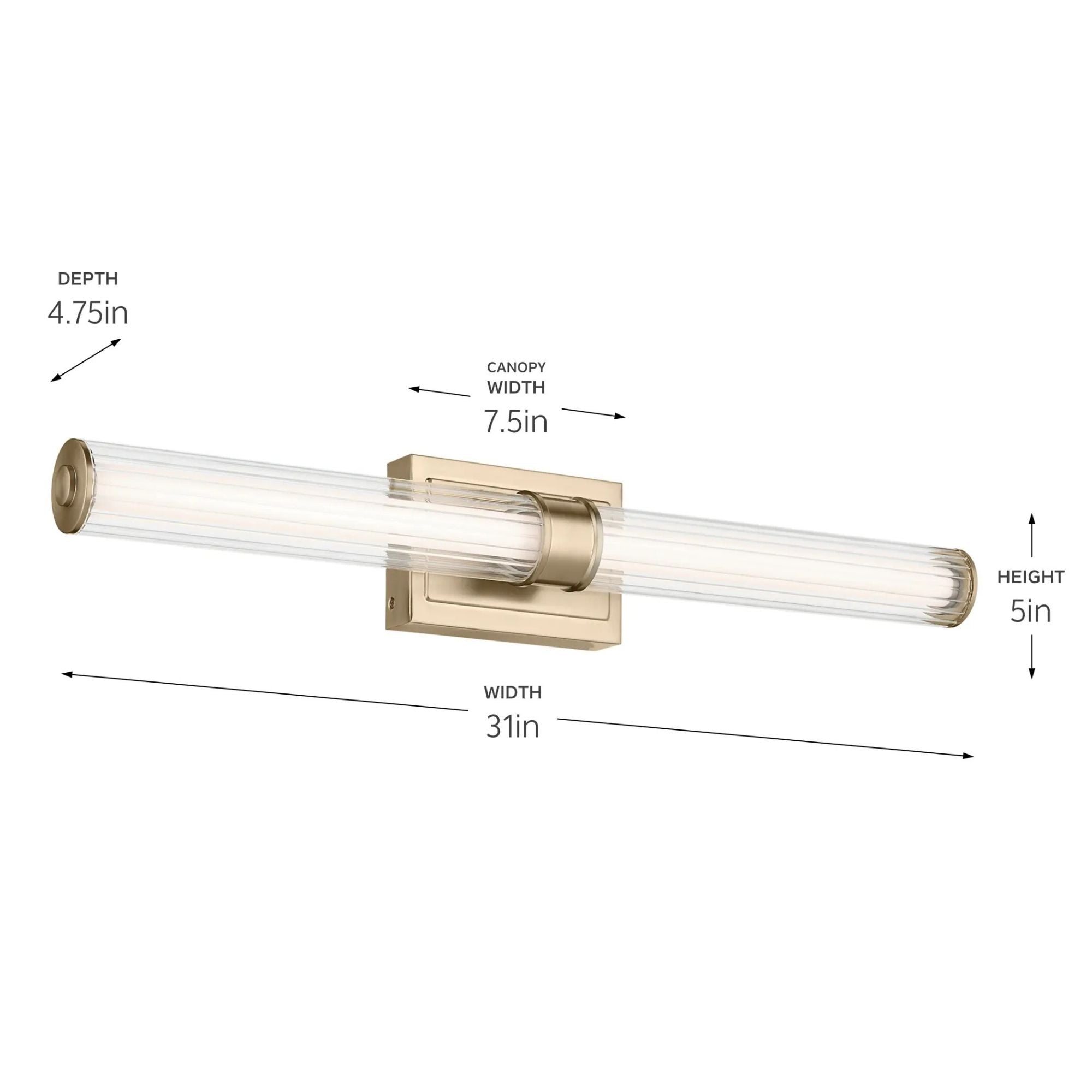 Kichler Lighting - Laurene 31" LED Linear Bath Vanity, Champagne Bronze Finish, Fluted Glass | Bees Lighting