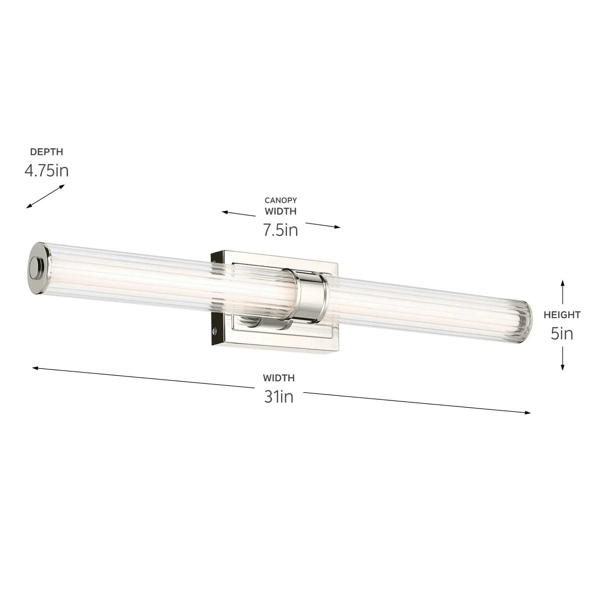 Laurene 31" LED Linear Bath Vanity, Polished Nickel Finish, Fluted Glass