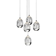 Lavinia 5-Light LED Pendant Cluster, Chrome with Bubble Crystal & Etched Acrylic