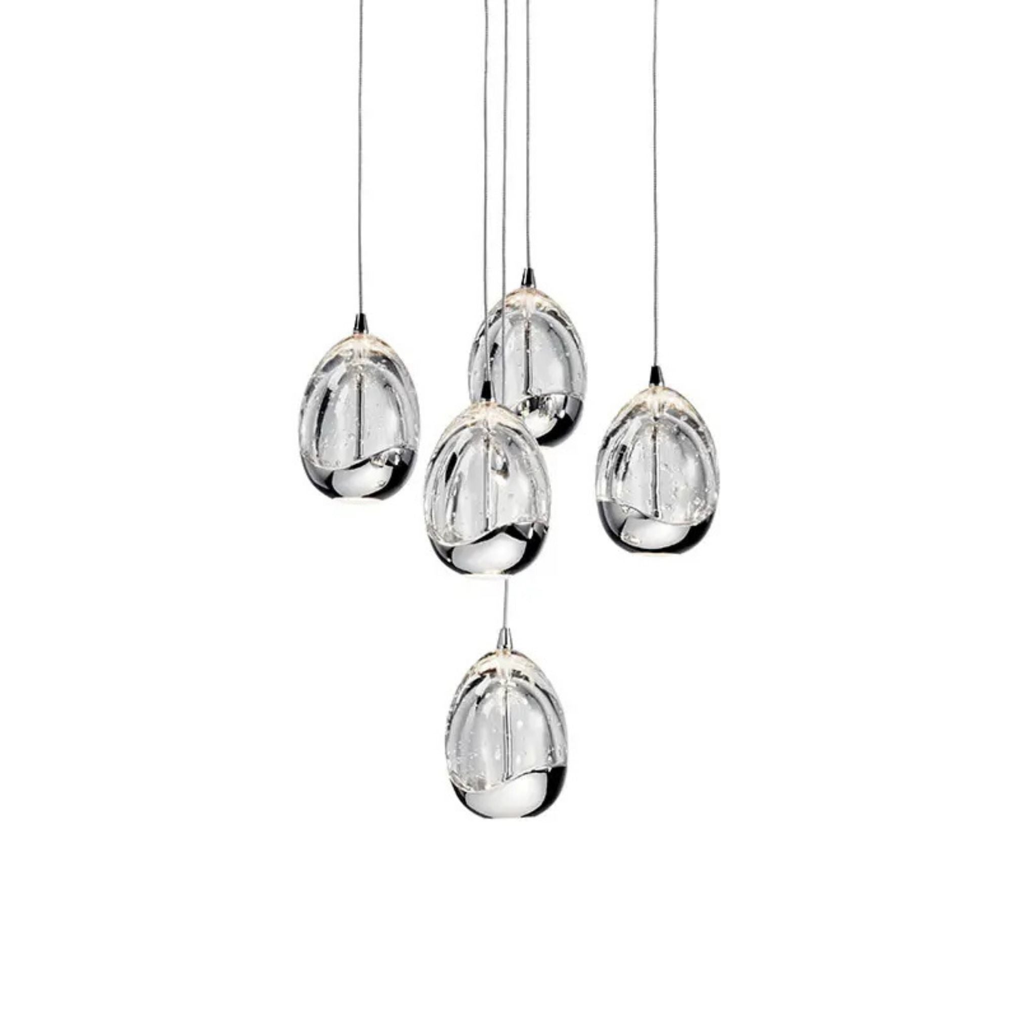 Lavinia 5-Light LED Pendant Cluster, Chrome with Bubble Crystal & Etched Acrylic