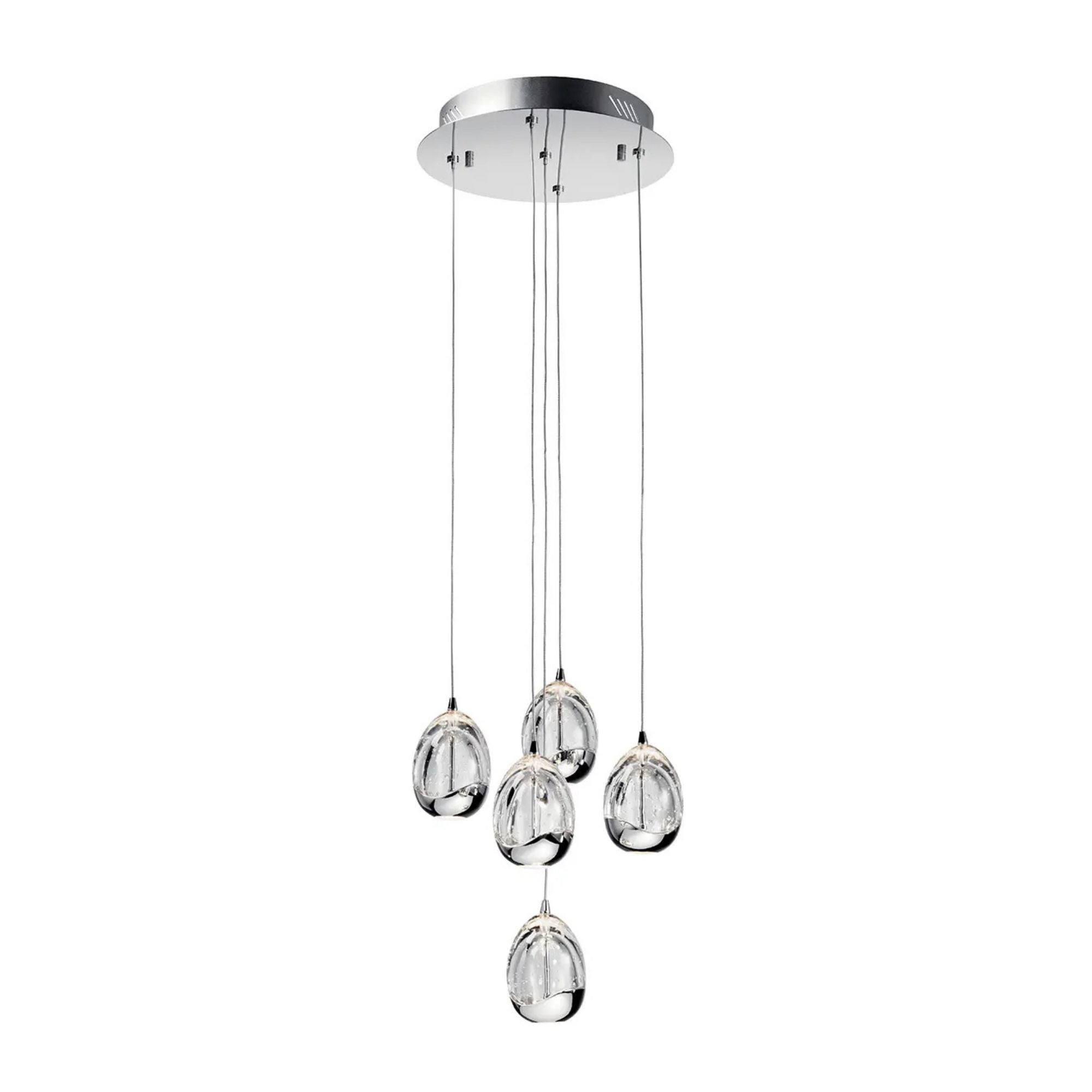 Lavinia 5-Light LED Pendant Cluster, Chrome with Bubble Crystal & Etched Acrylic