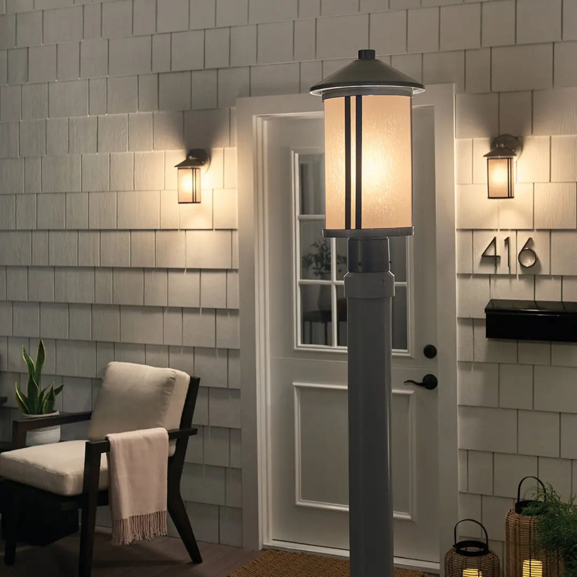 Kichler Lombard 17.25 in. Outdoor Post Light, Brushed Aluminum with Satin Etched Seeded Glass