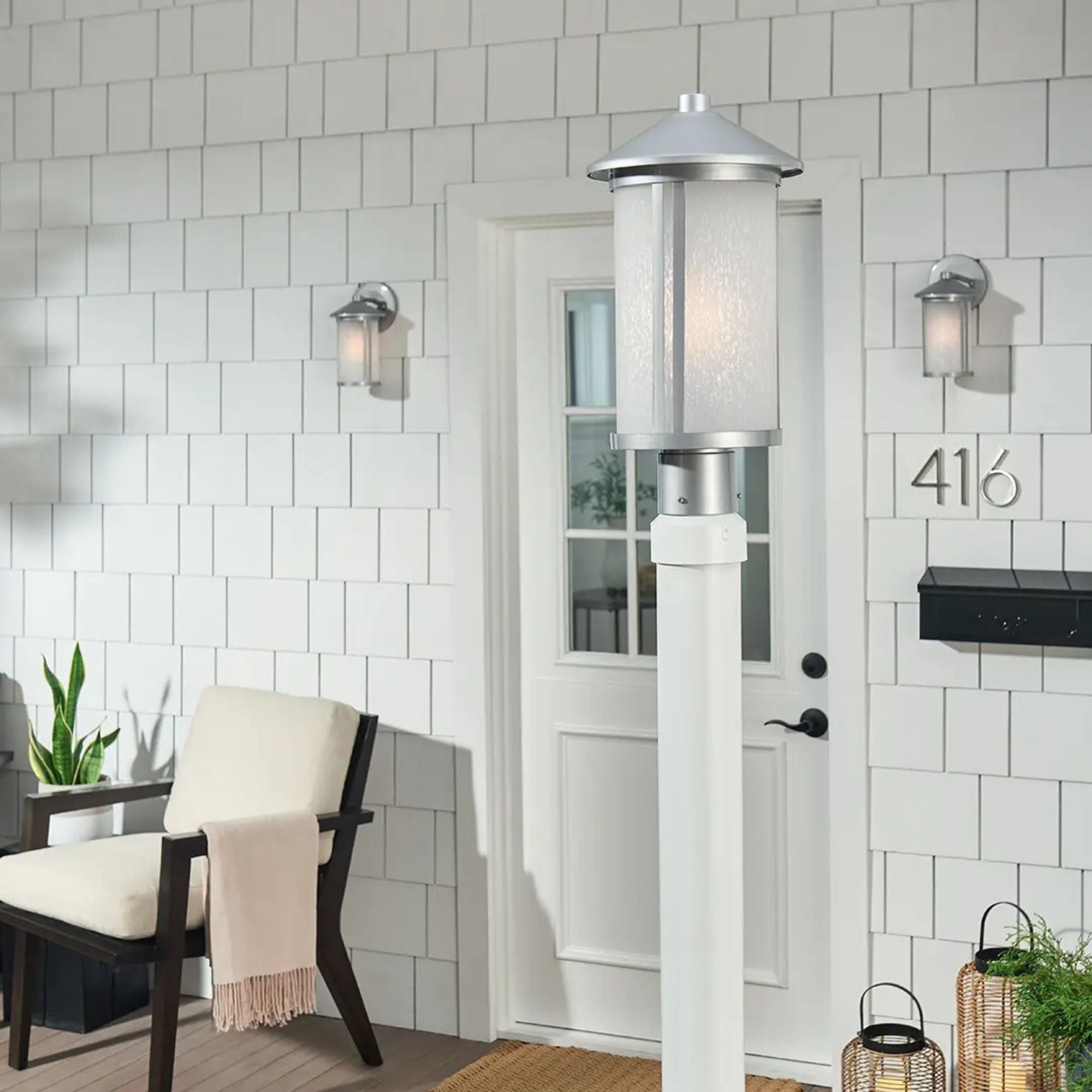 Kichler Lombard 17.25 in. Outdoor Post Light, Brushed Aluminum with Satin Etched Seeded Glass