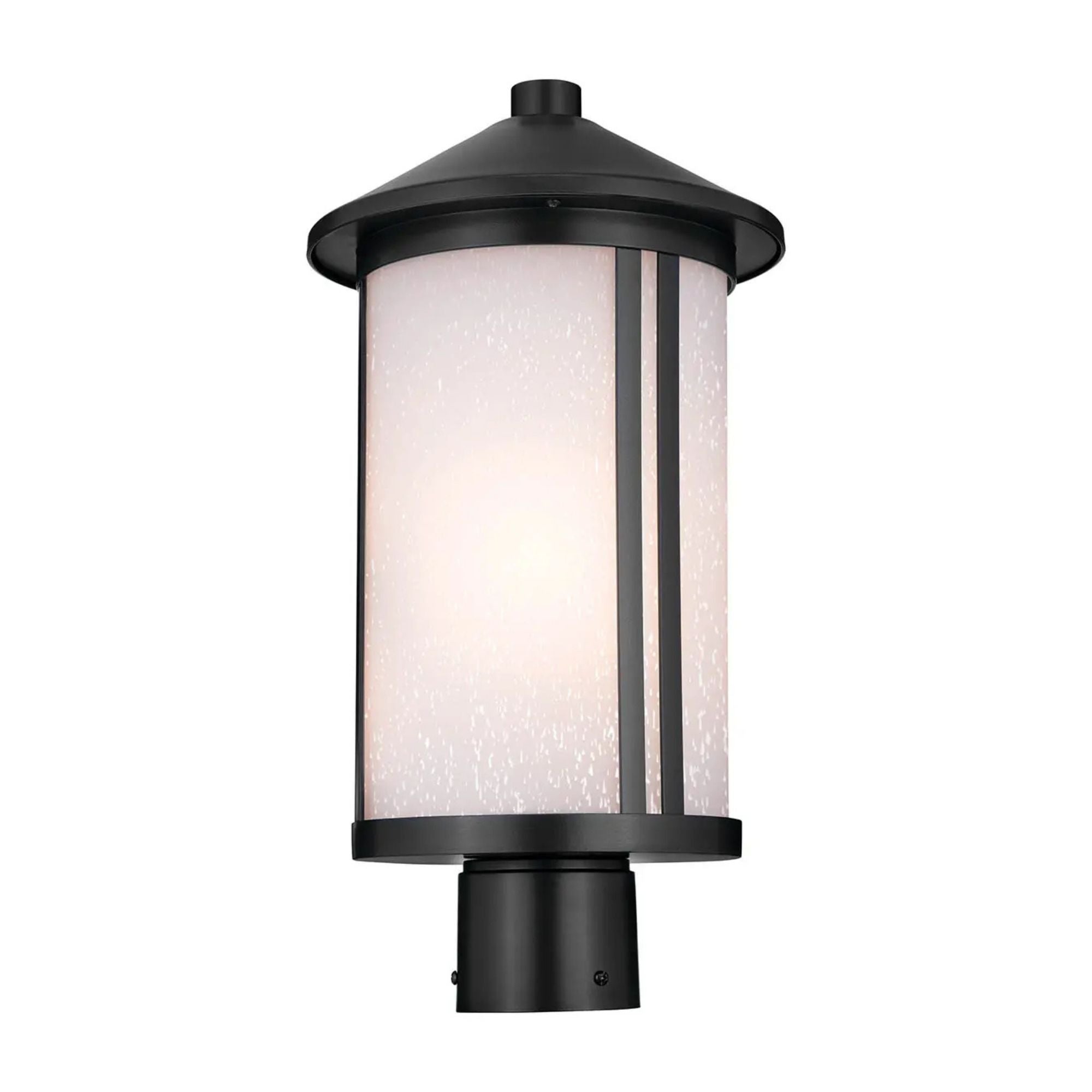 Kichler Lombard 17.25 in. Outdoor Post Lantern, Black with Satin Etched Seeded Glass