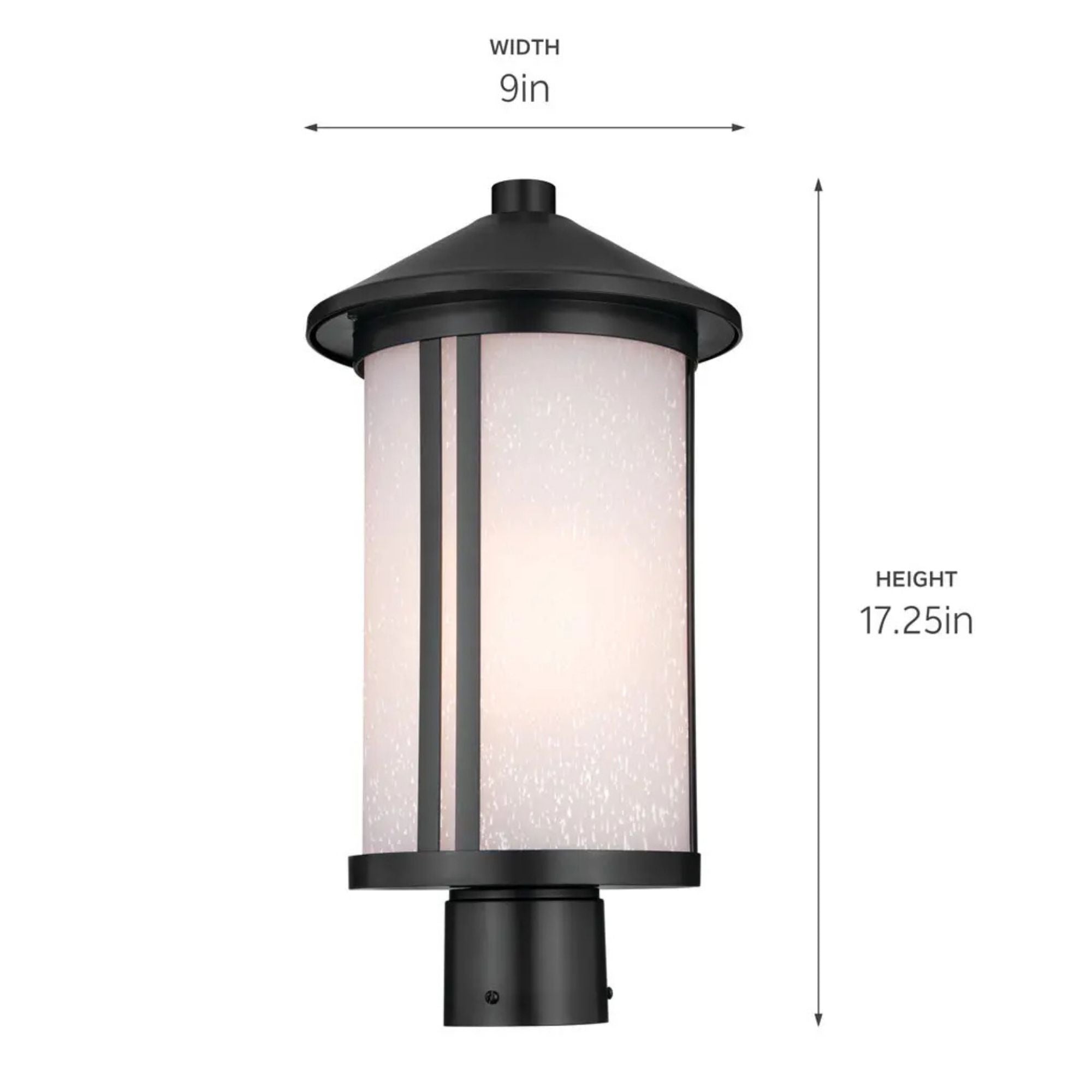 Kichler Lombard 17.25 in. Outdoor Post Lantern, Black with Satin Etched Seeded Glass