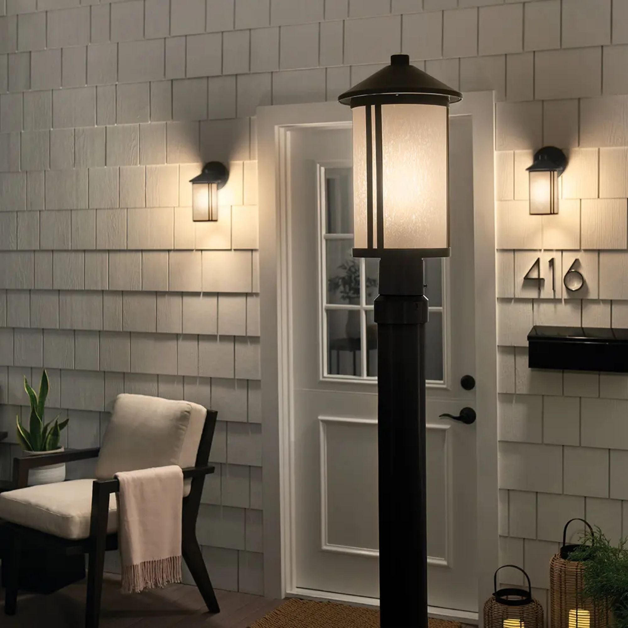 Kichler Lombard 17.25 in. Outdoor Post Lantern, Black with Satin Etched Seeded Glass