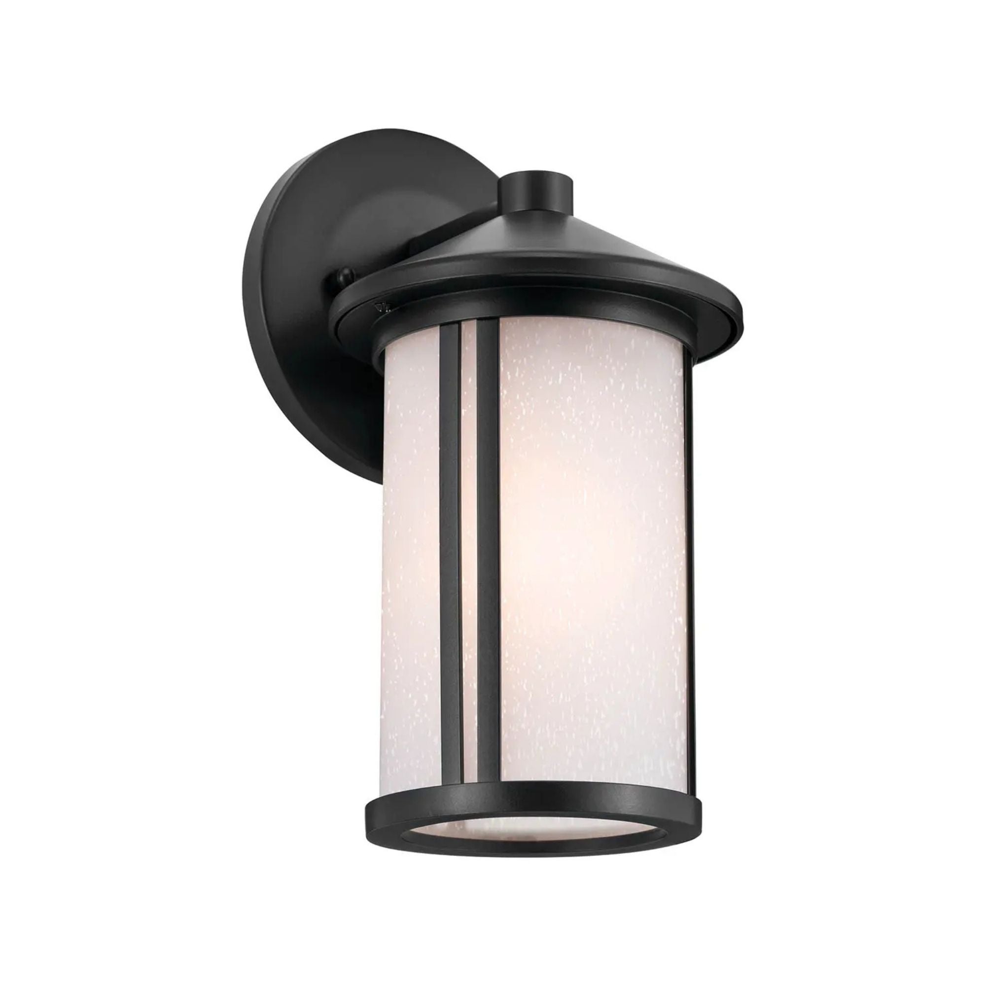 Kichler Lombard 10.5 in. Outdoor Sconce, Black with Satin Etched Seeded Glass