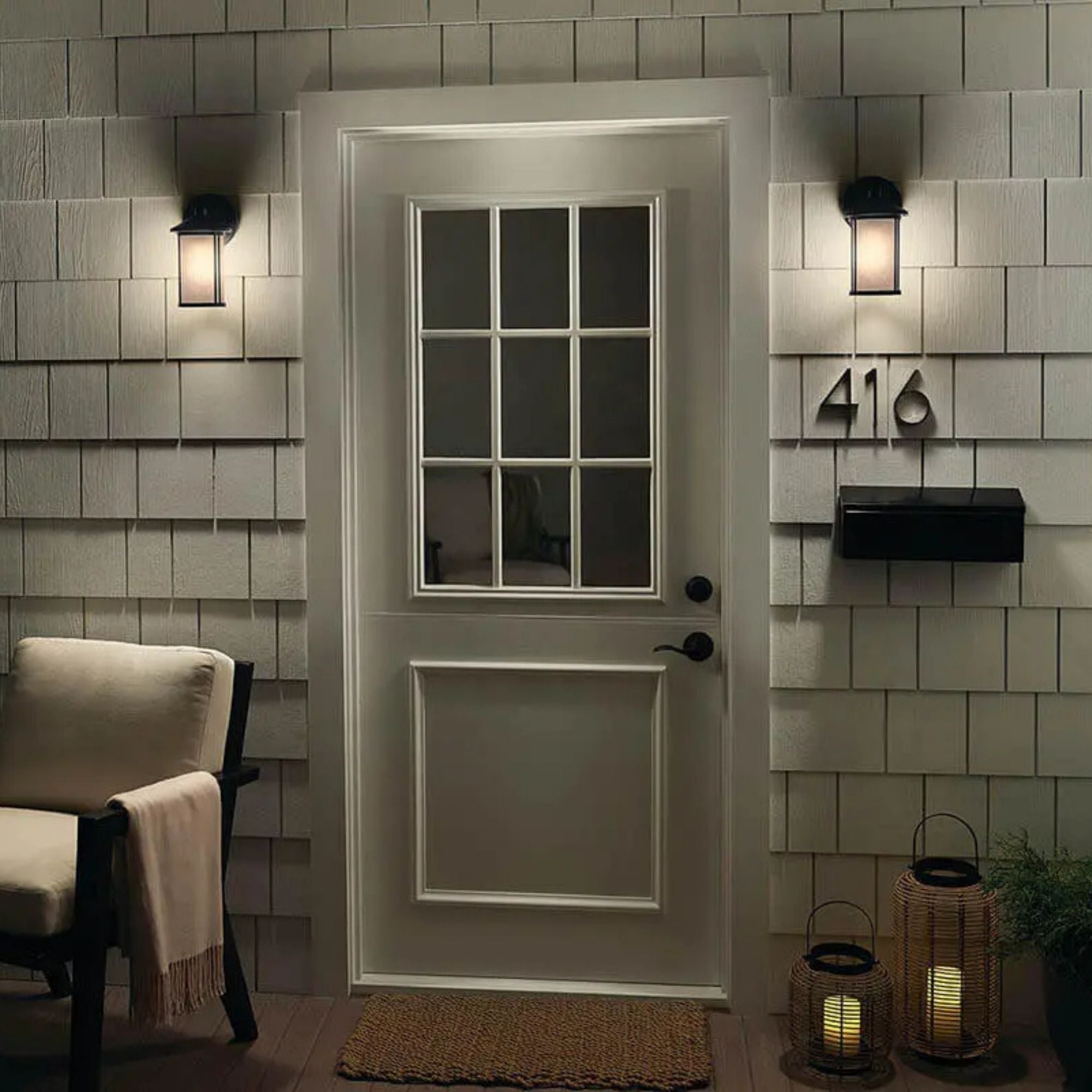 Kichler Lombard 10.5 in. Outdoor Sconce, Black with Satin Etched Seeded Glass