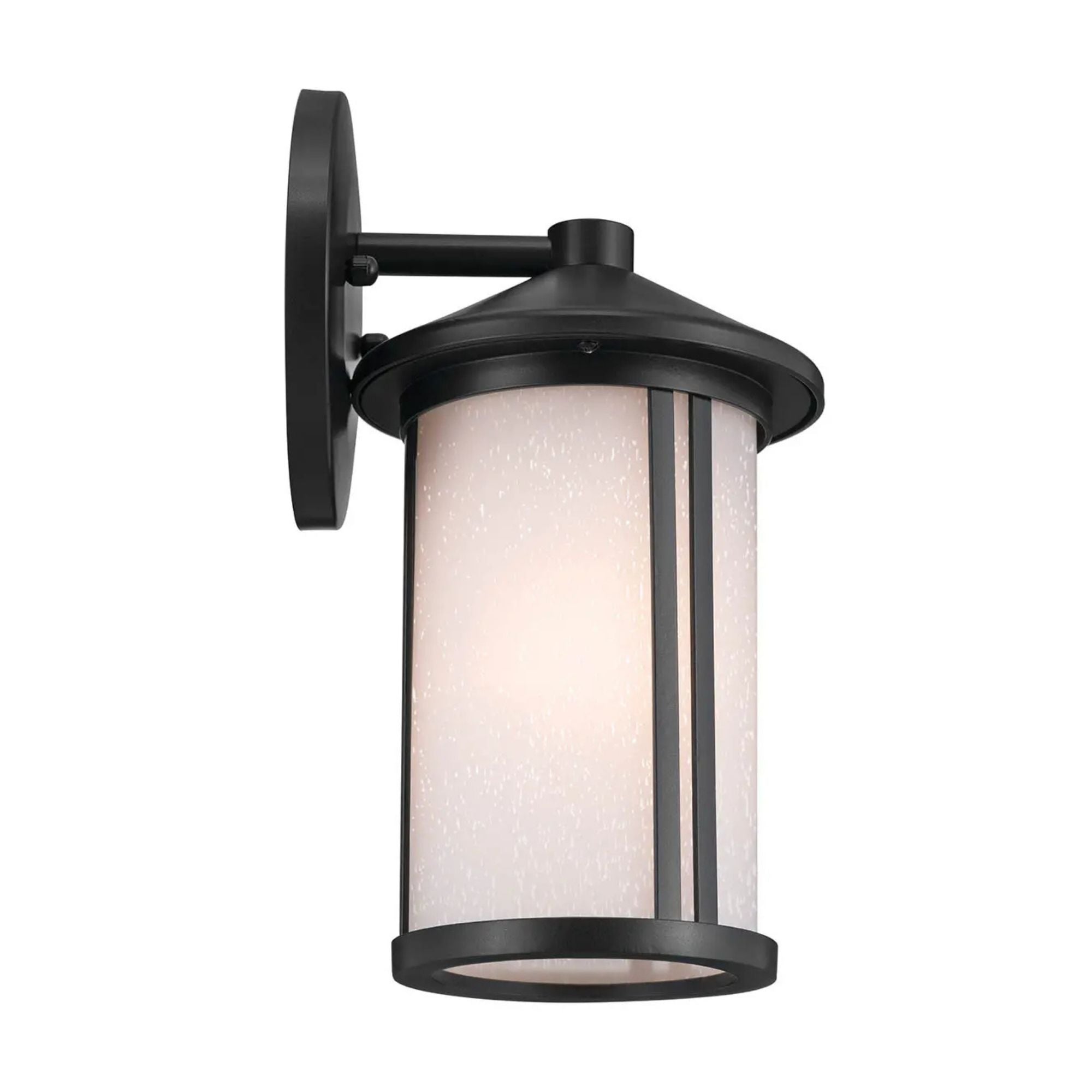 Kichler Lombard 10.5 in. Outdoor Sconce, Black with Satin Etched Seeded Glass
