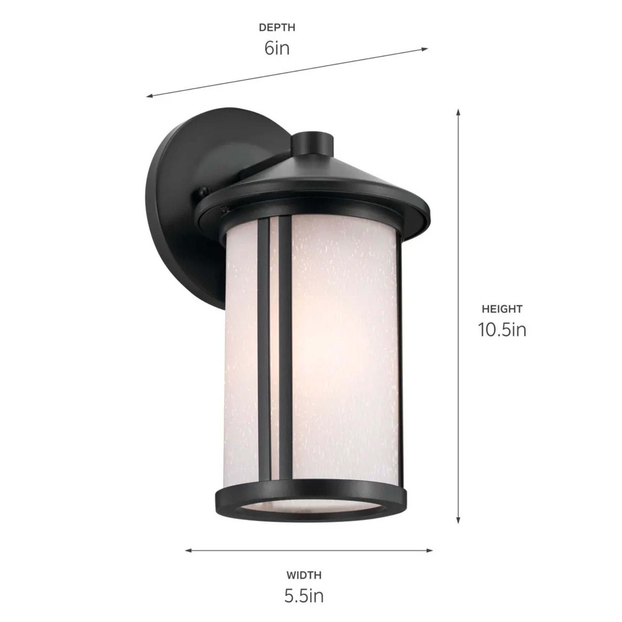 Kichler Lombard 10.5 in. Outdoor Sconce, Black with Satin Etched Seeded Glass