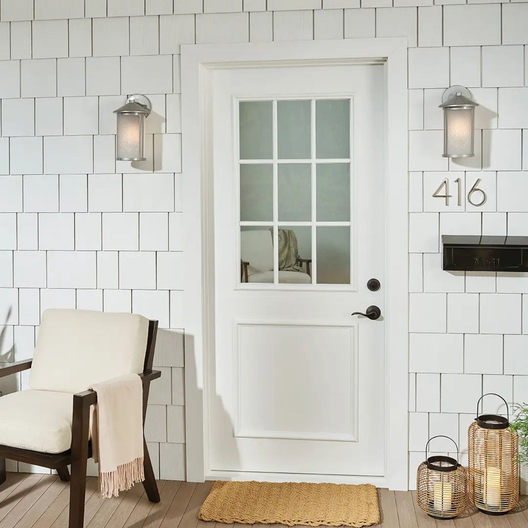 Kichler Lombard 12.75in Outdoor Sconce, Brushed Aluminum with Satin Etched Seeded Glass