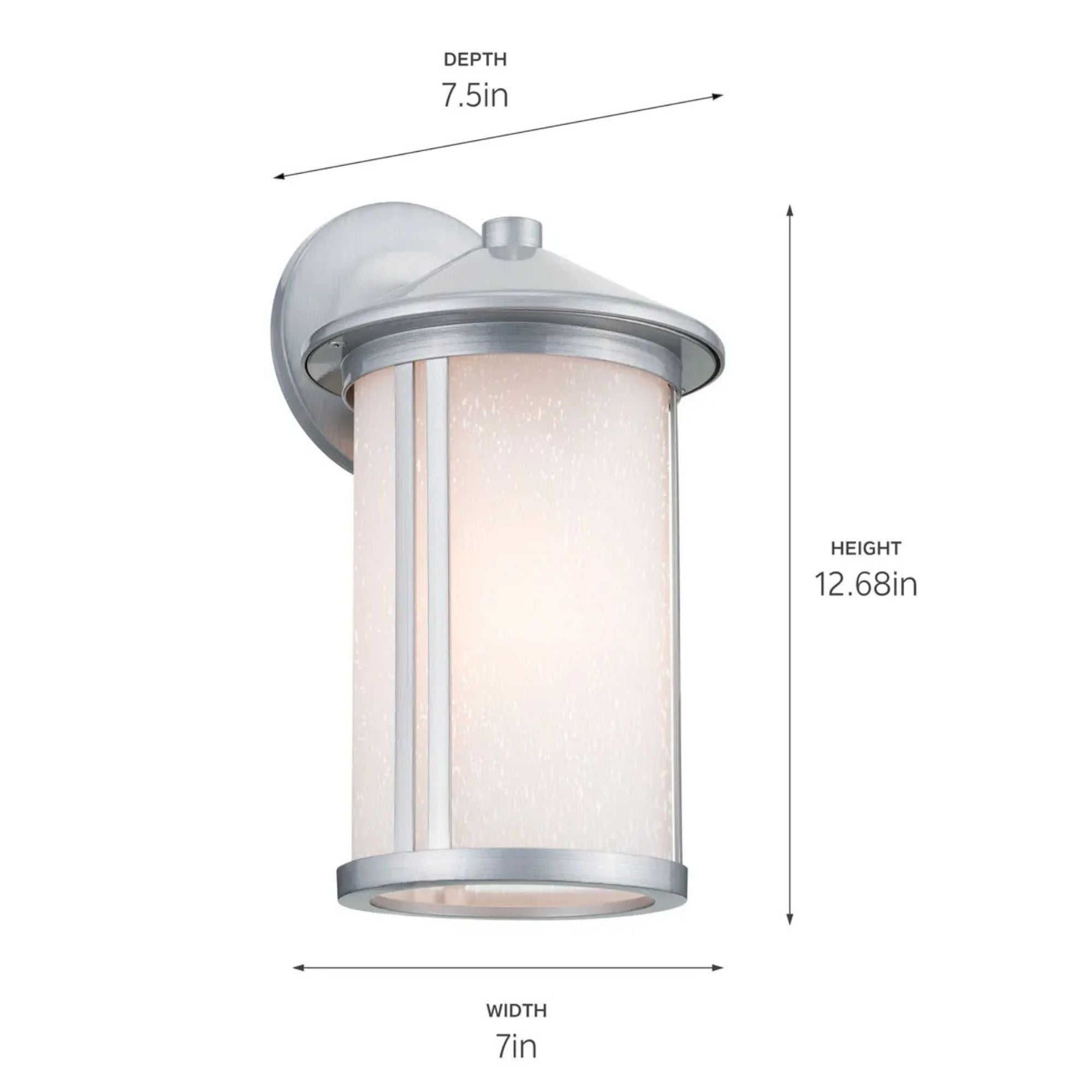 Kichler Lombard 12.75in Outdoor Sconce, Brushed Aluminum with Satin Etched Seeded Glass