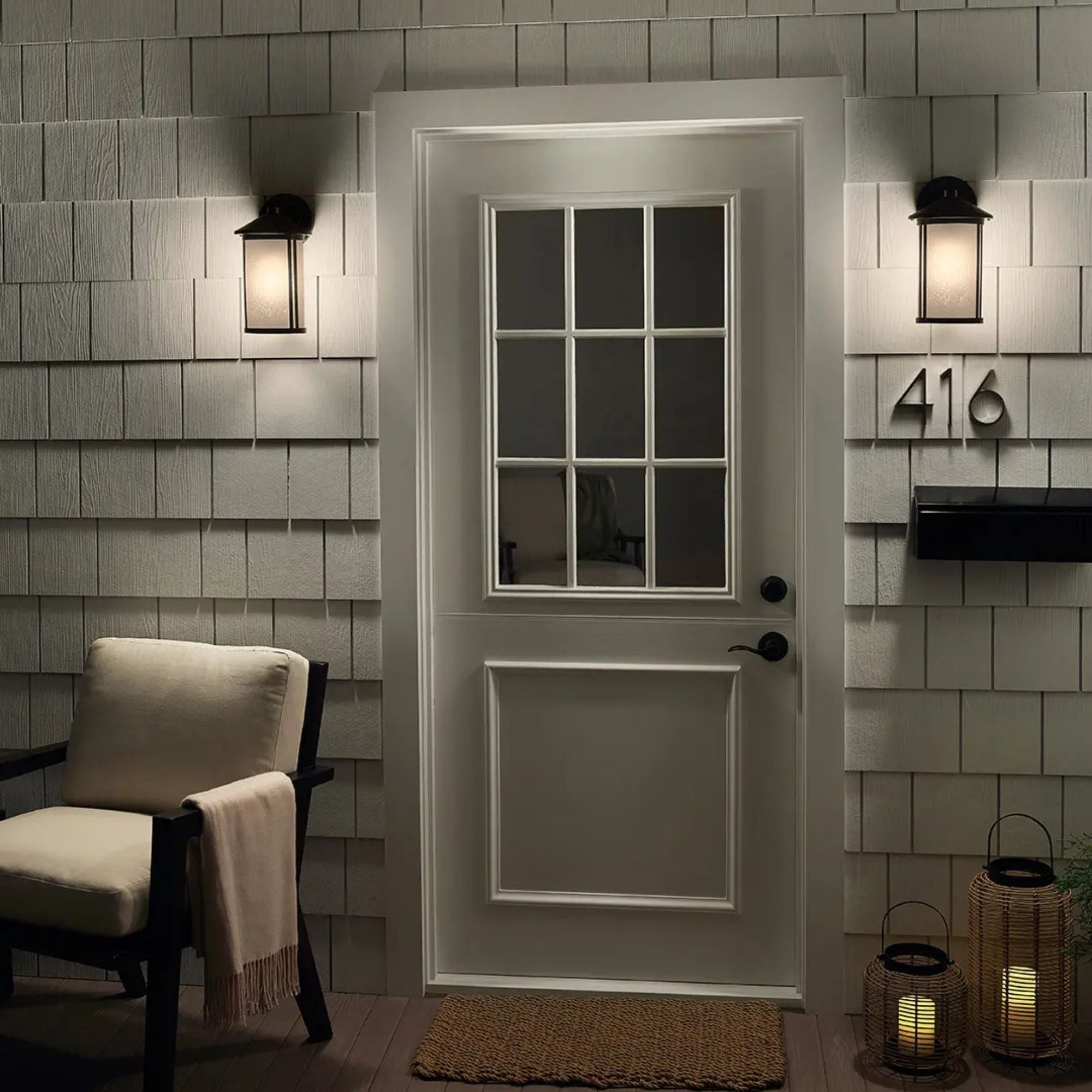Kichler Lombard 12.75 in. Outdoor Sconce, Black with Satin Etched Seeded Glass