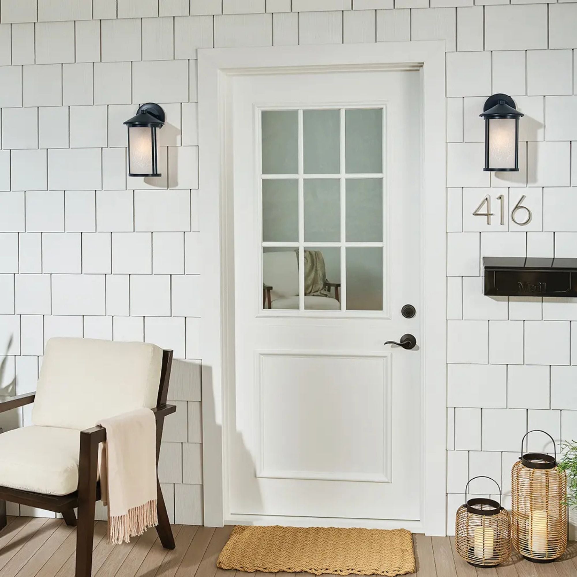 Kichler Lombard 12.75 in. Outdoor Sconce, Black with Satin Etched Seeded Glass